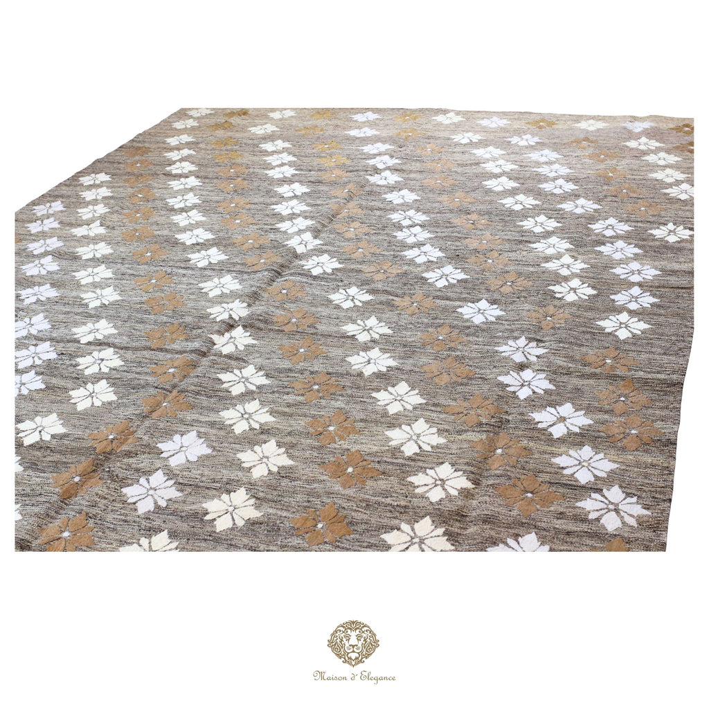 Kilim única moderna Tejido a Mano | Alfombra Plana de Lana y Seda con Tintes Naturales 272x344 cm