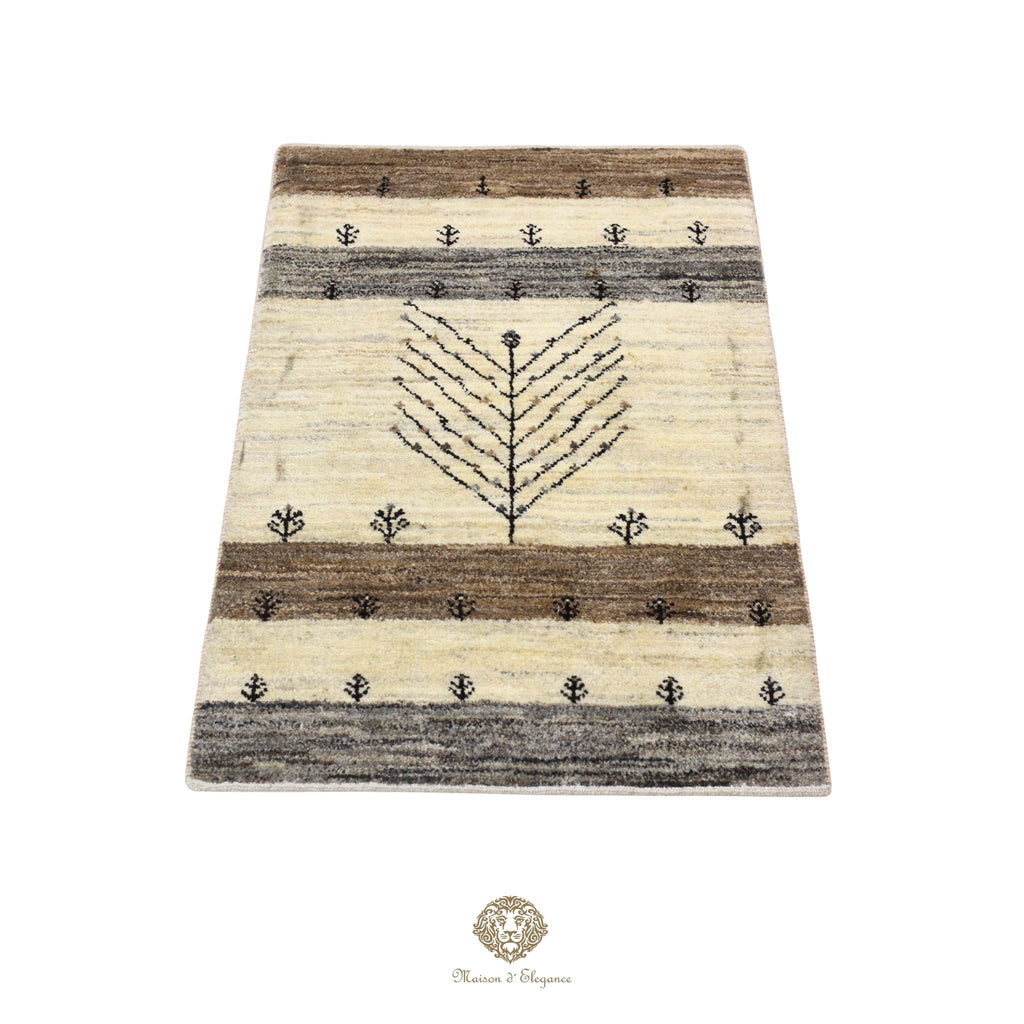 Alfombra persa Kashkuli blanca | Gabbeh de lana hecha a mano 61x92 cm