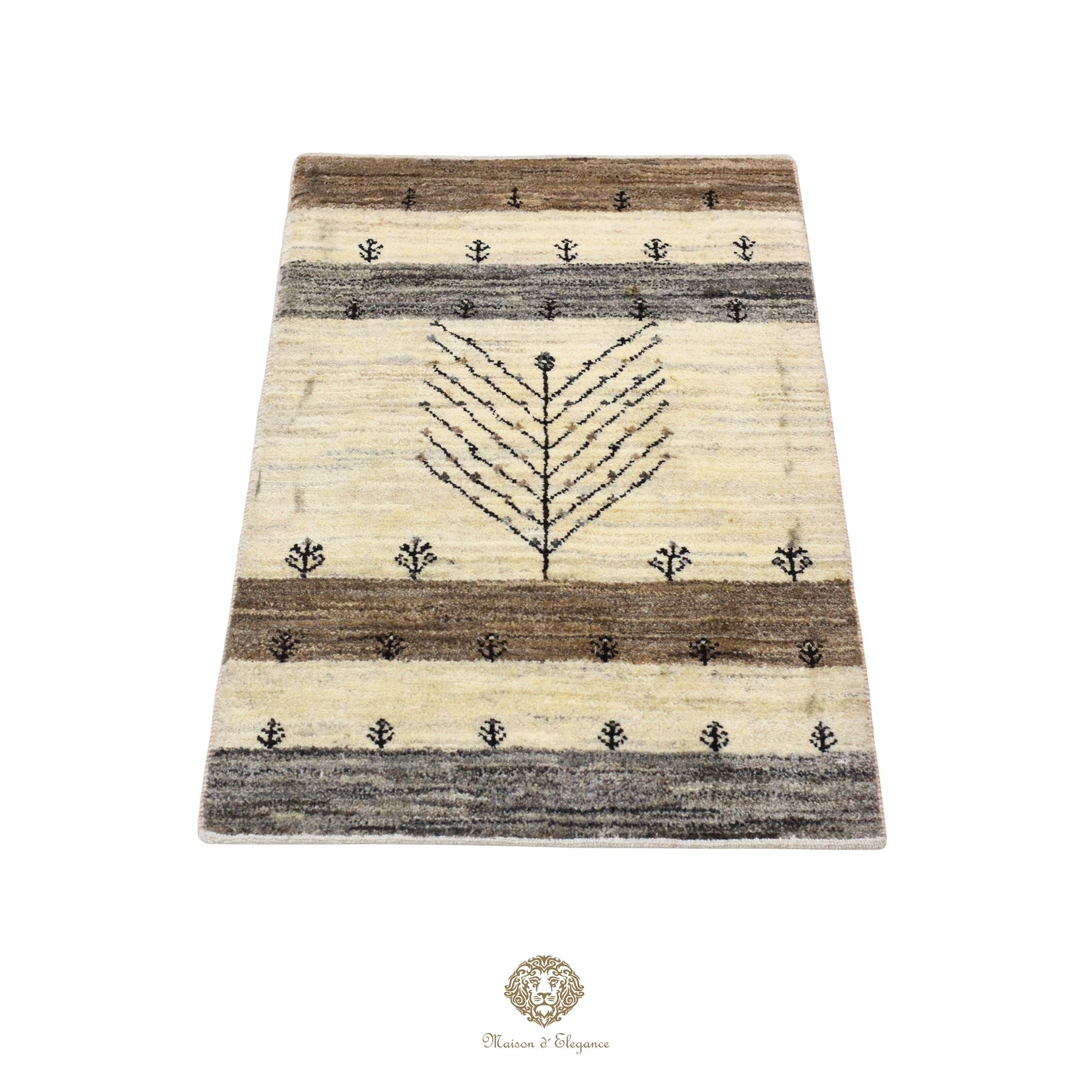 Alfombra persa Kashkuli blanca | Gabbeh de lana hecha a mano 61x92 cm
