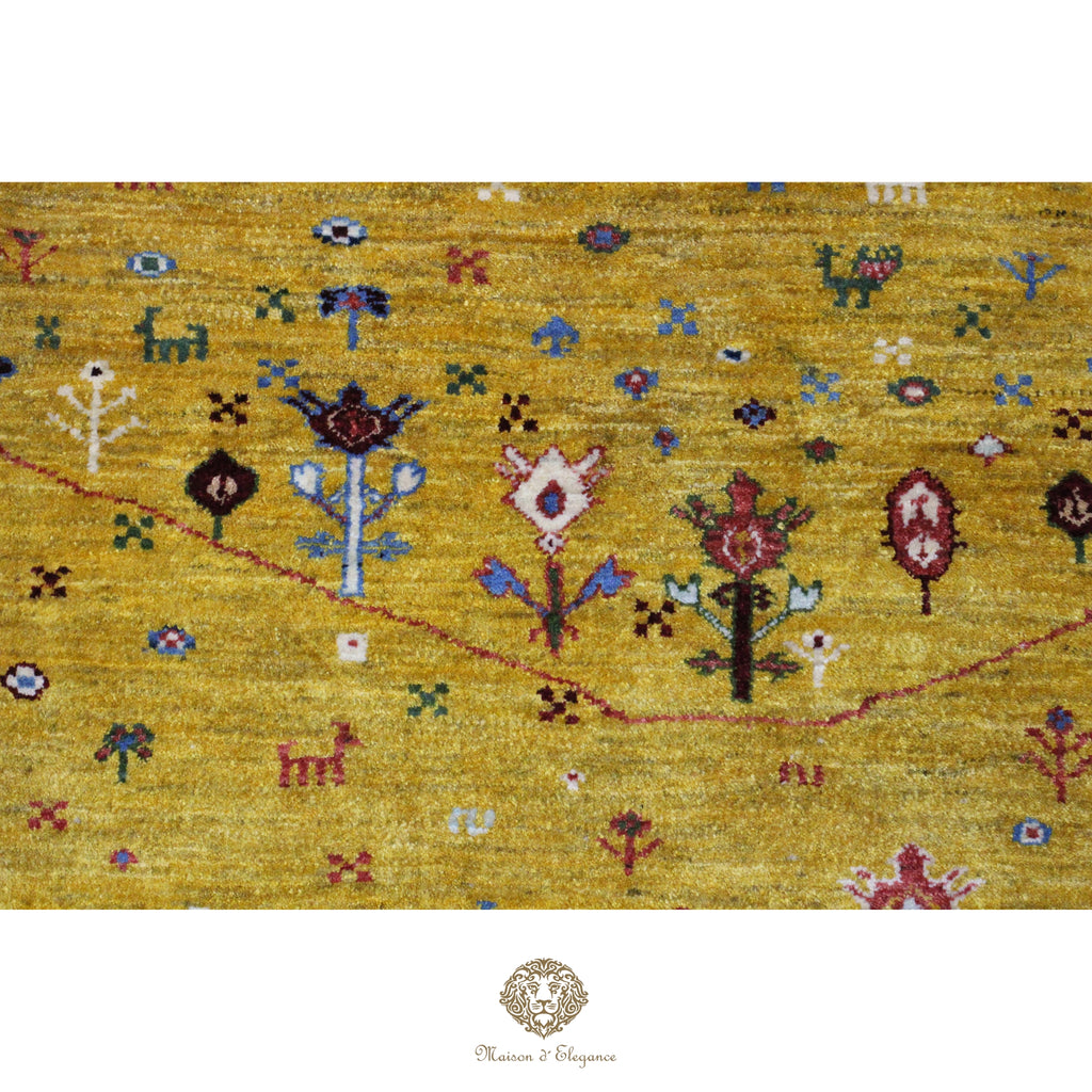 Alfombra Loribaft amarilla persa Artesano nómada | Lana Artesanal 80x116 cm