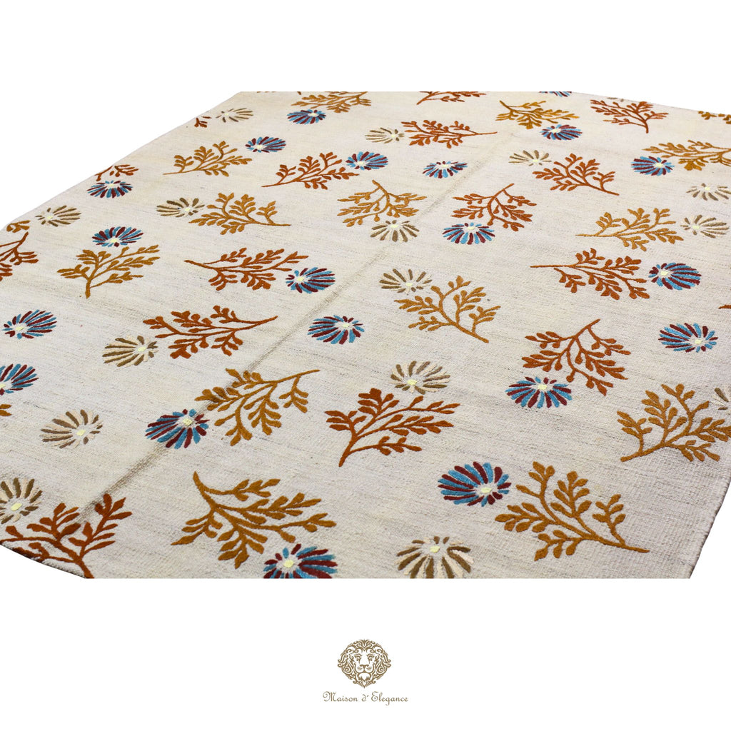 Kilim única moderna Tejido a Mano | Alfombra Plana de Lana y Seda con Tintes Naturales 160x206 cm