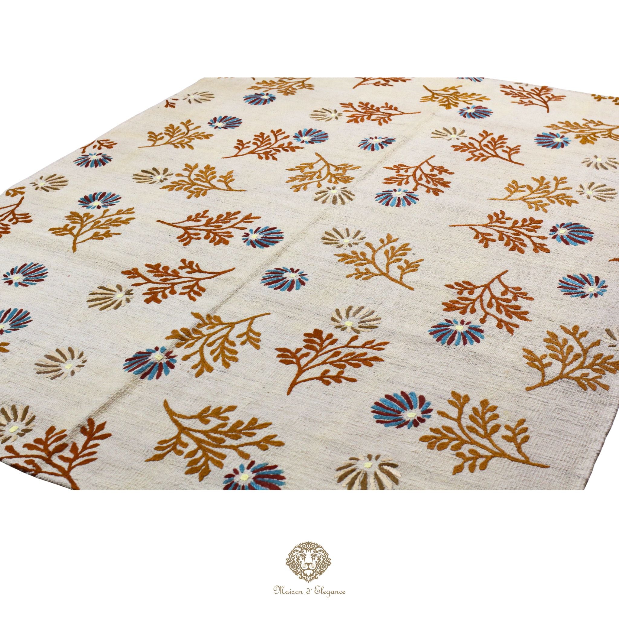 Kilim única moderna Tejido a Mano | Alfombra Plana de Lana y Seda con Tintes Naturales 160x206 cm