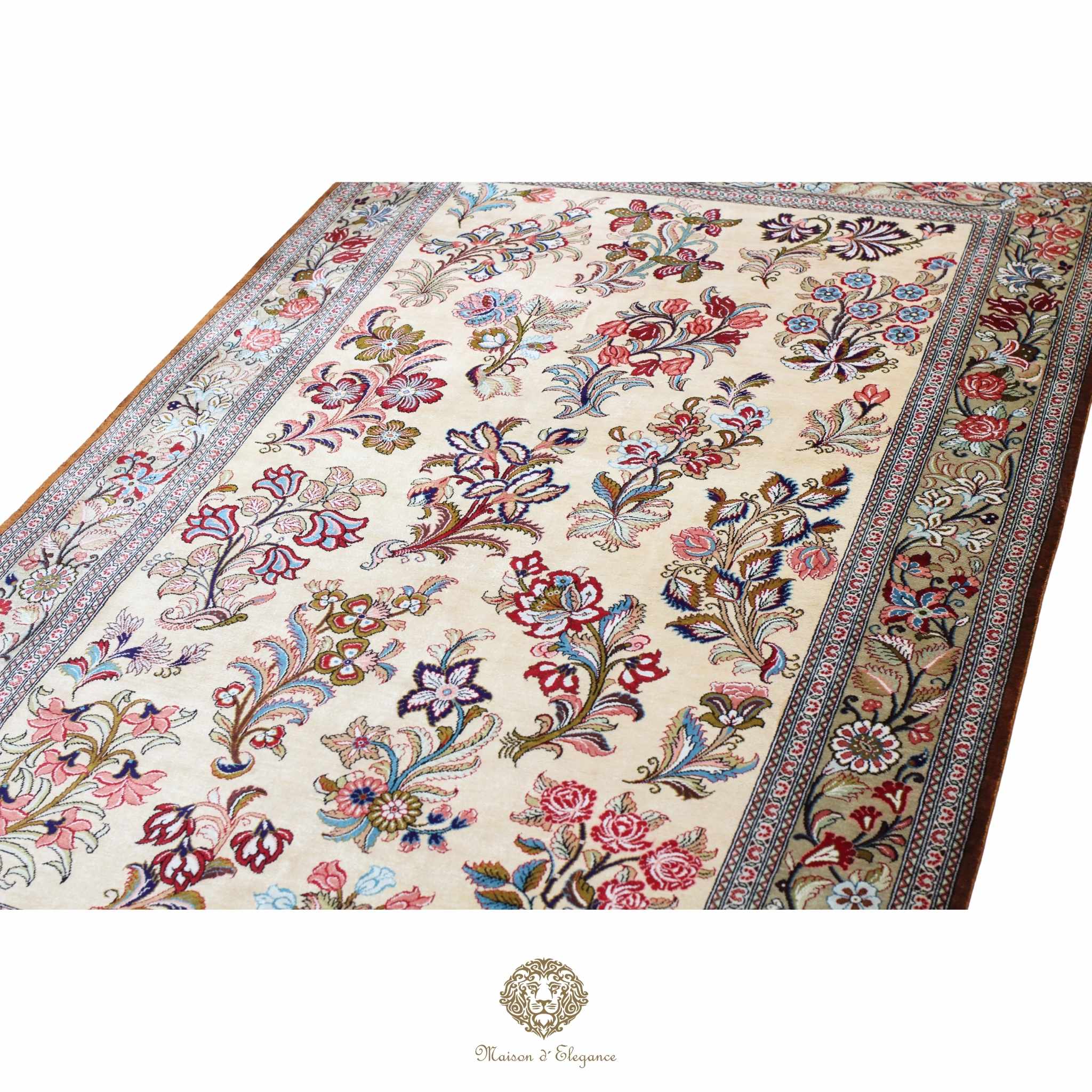 Alfombra persa exclusiva de seda pura, anudada a mano, teñida de forma natural, obra maestra de alta gama, firmada, 98 x 150 cm