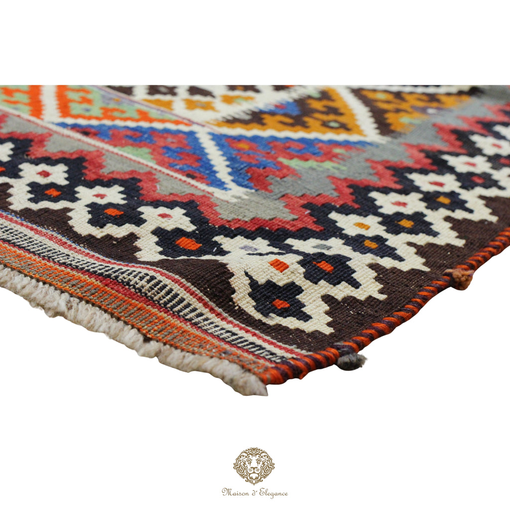 Alfombra Kilim Persa Qashqai Antigua Lana Natural Diseño Geométrico 175x330 cm