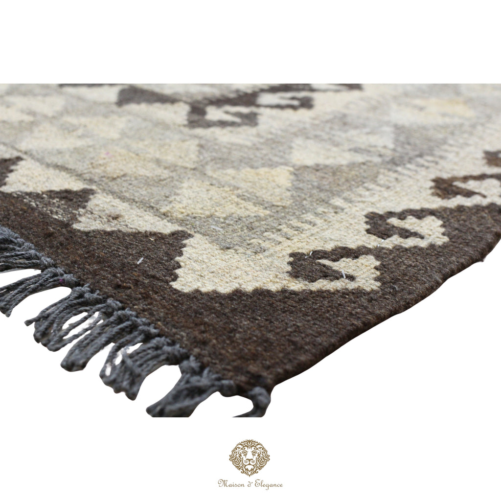 Alfombra Kilim Geométrico Transicional 1124x193cm Lana Pura Teñido Natural - Artesanal