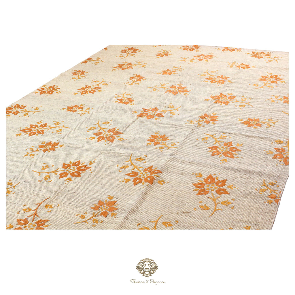 Kilim única moderna Tejido a Mano | Alfombra Plana de Lana y Seda con Tintes Naturales 207x298 cm
