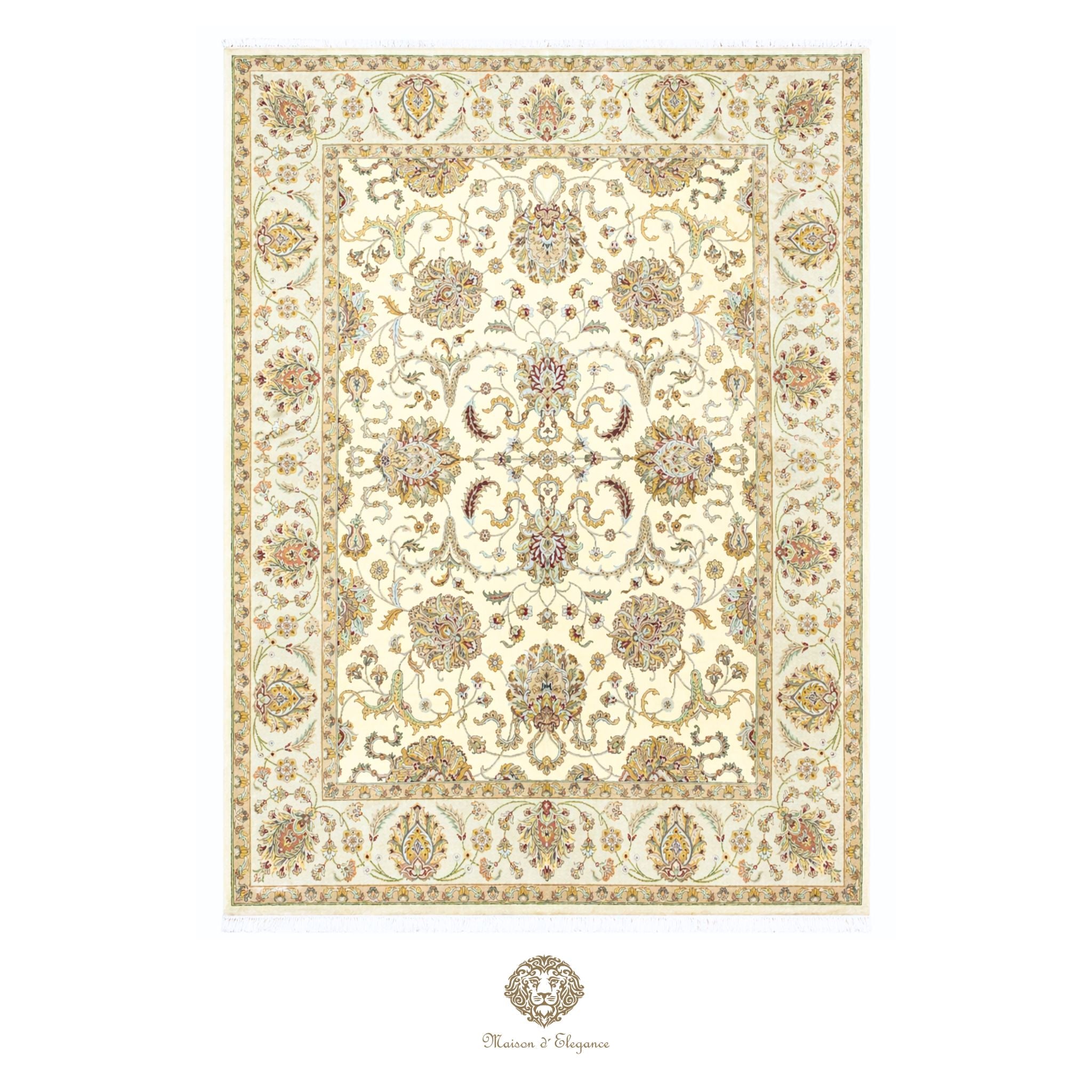 Decorative rug with intricate patterns on a white background