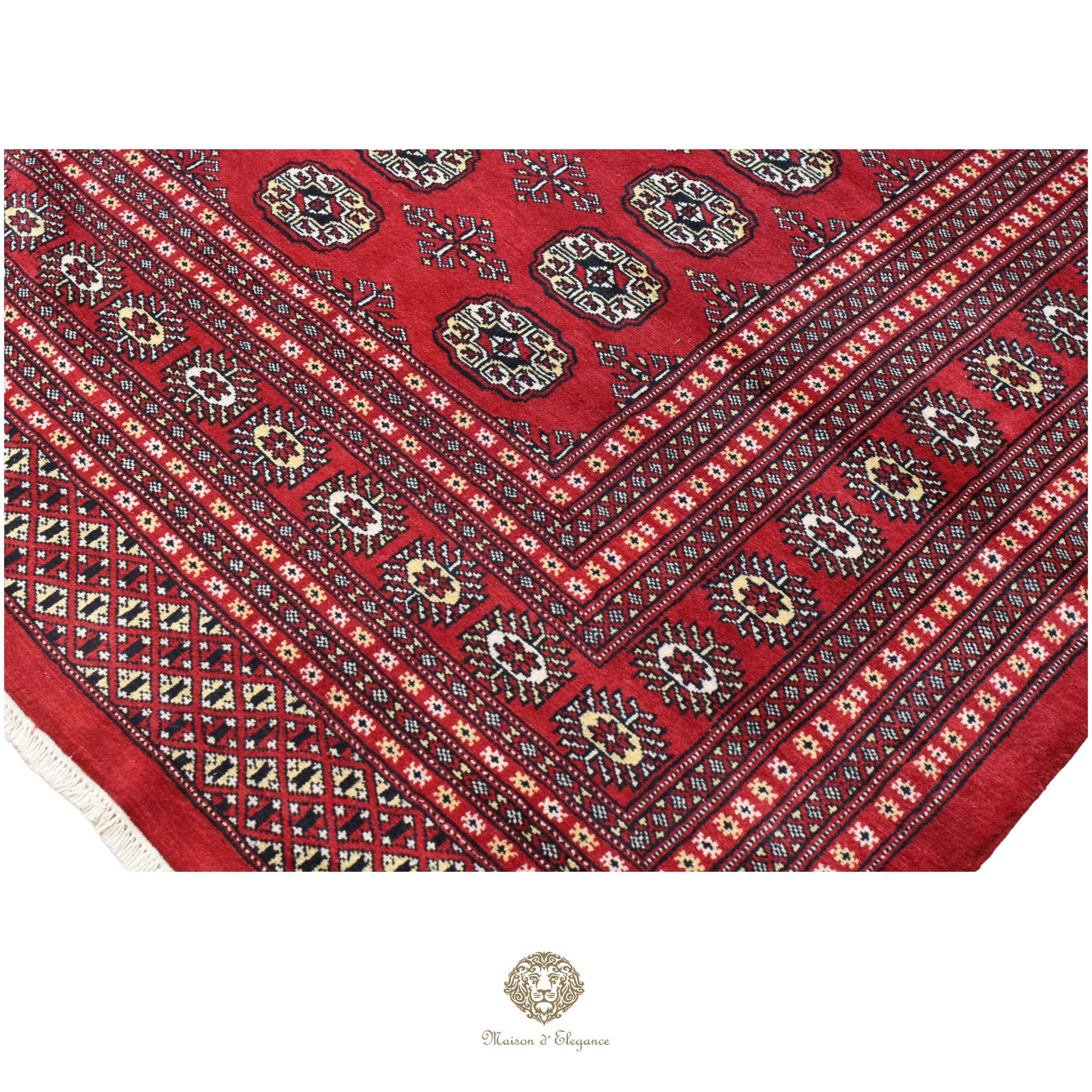 Alfombra Bukhara Fino Bordó Lana Natural Diseño Oriental | Lana 274X366 cm