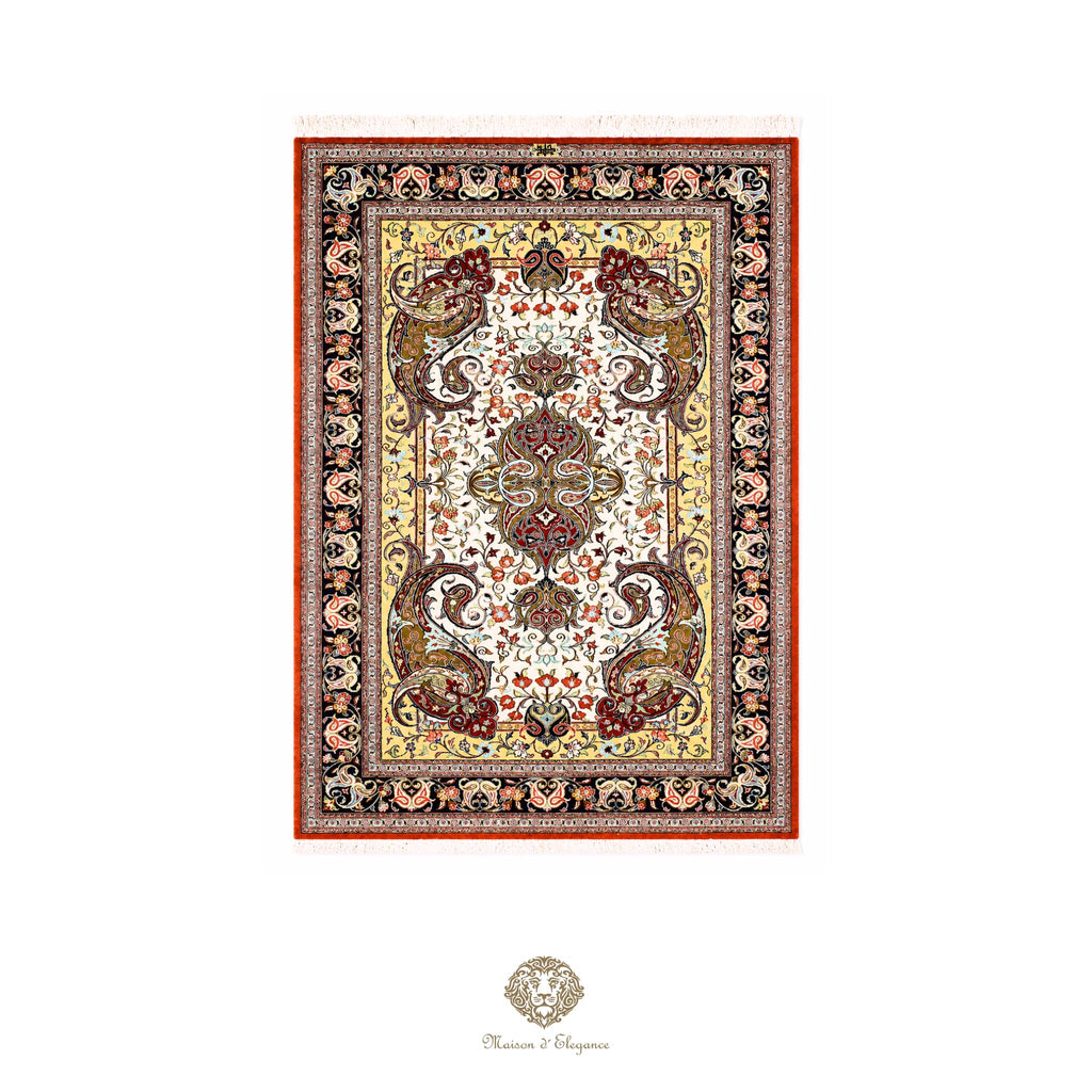 Alfombra persa exclusiva de seda pura, anudada a mano, teñida de forma natural, obra maestra de alta gama, firmada, 98 x 153 cm