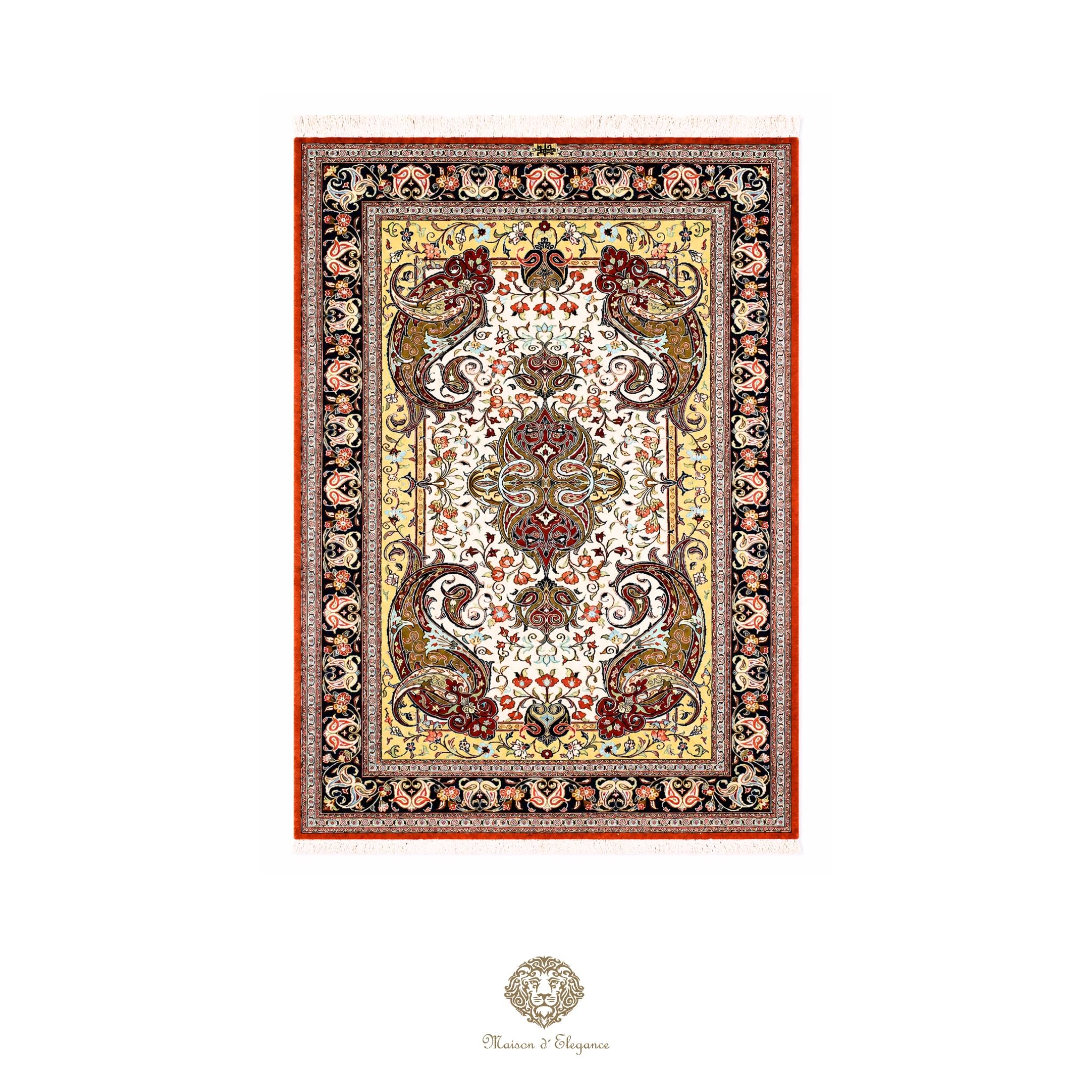 Alfombra persa exclusiva de seda pura, anudada a mano, teñida de forma natural, obra maestra de alta gama, firmada, 98 x 153 cm