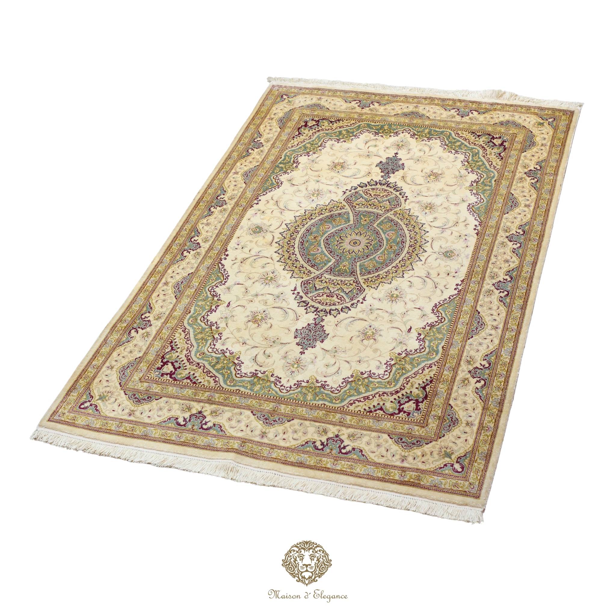 Decorative rug with intricate patterns on a white background