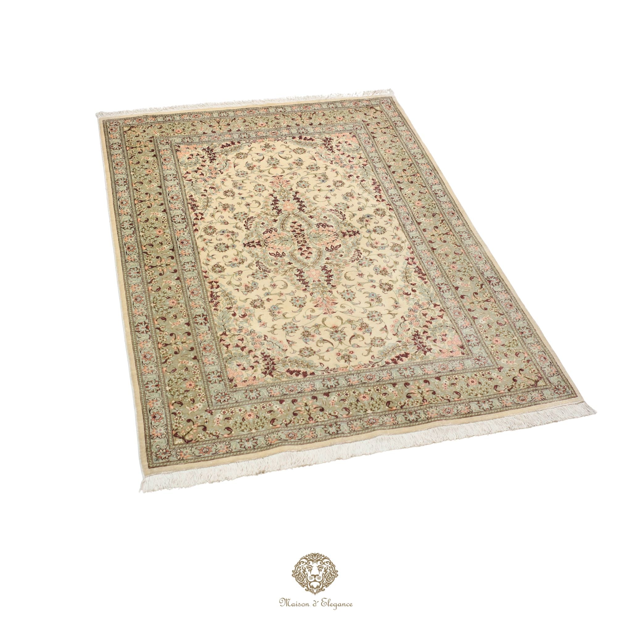 Decorative rug with intricate patterns on a white background