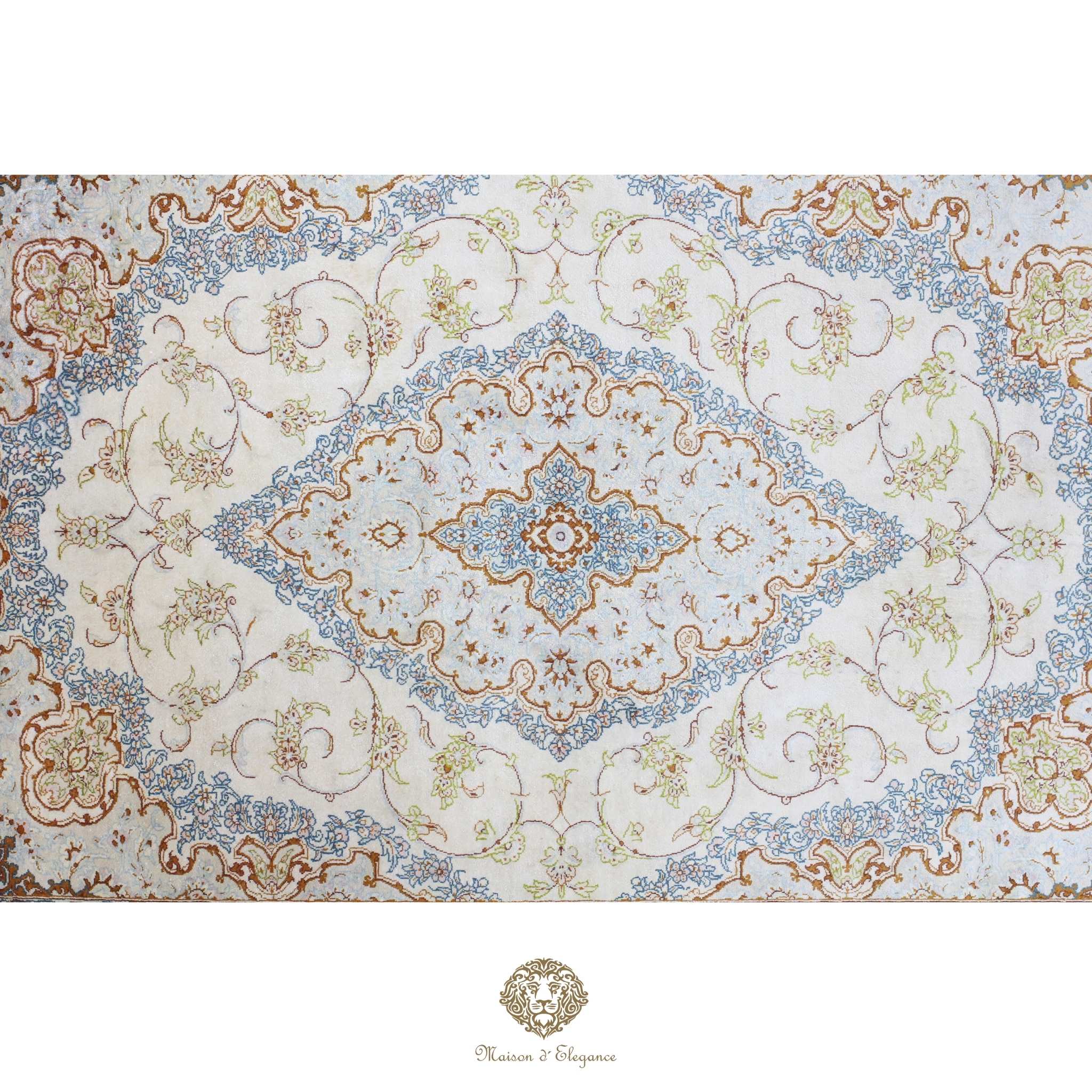 Decorative rug with intricate pattern on a white background