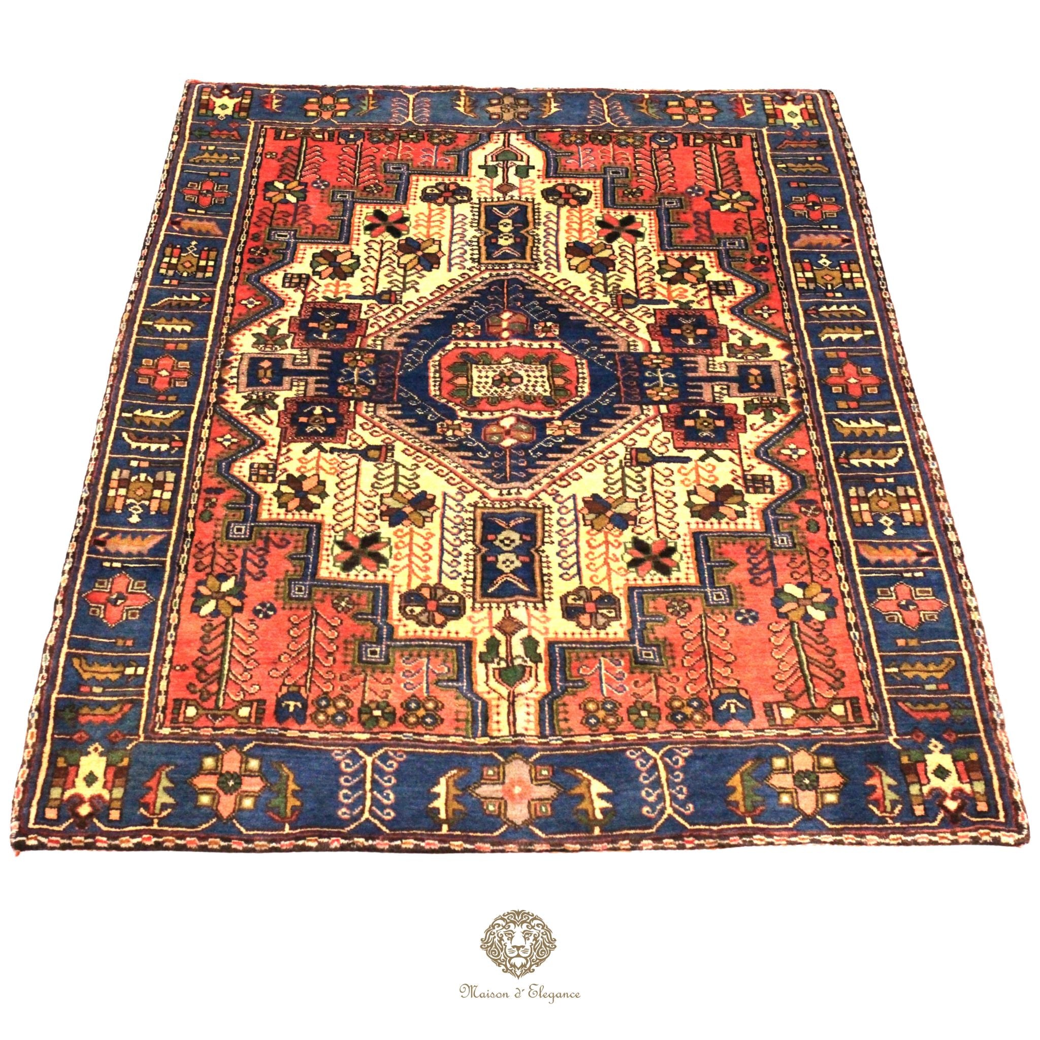 Decorative rug with intricate patterns on a white background