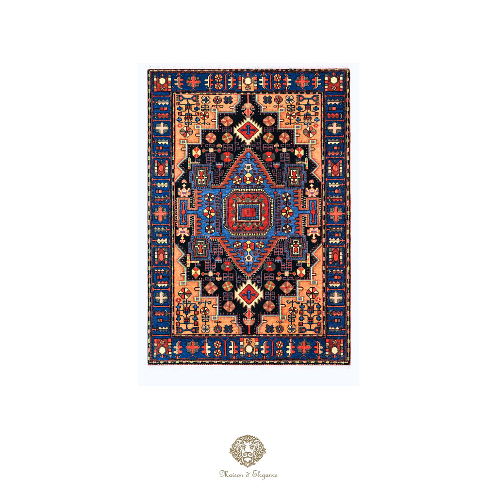 Decorative rug with intricate patterns on a black background
