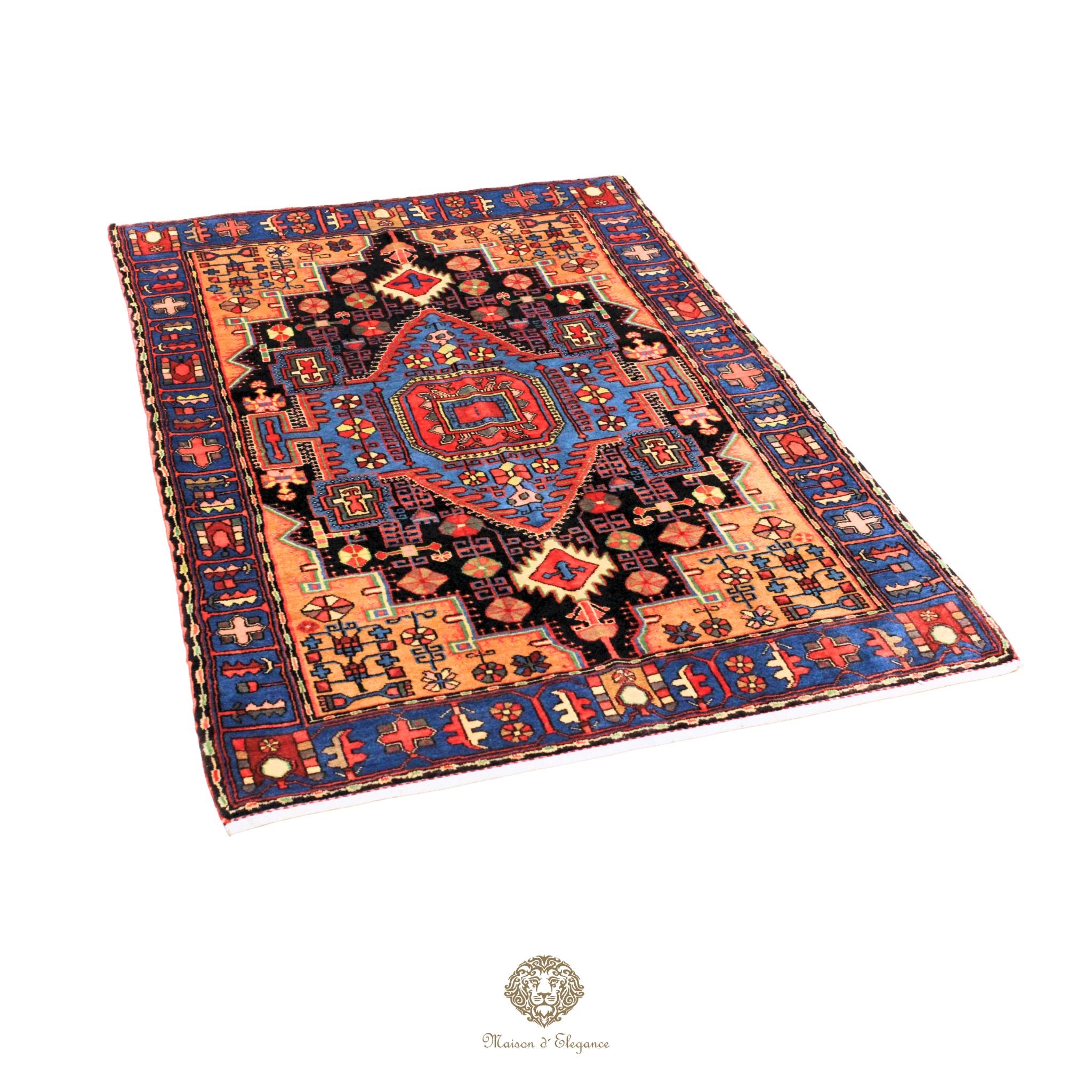 Decorative rug with intricate patterns on a black background