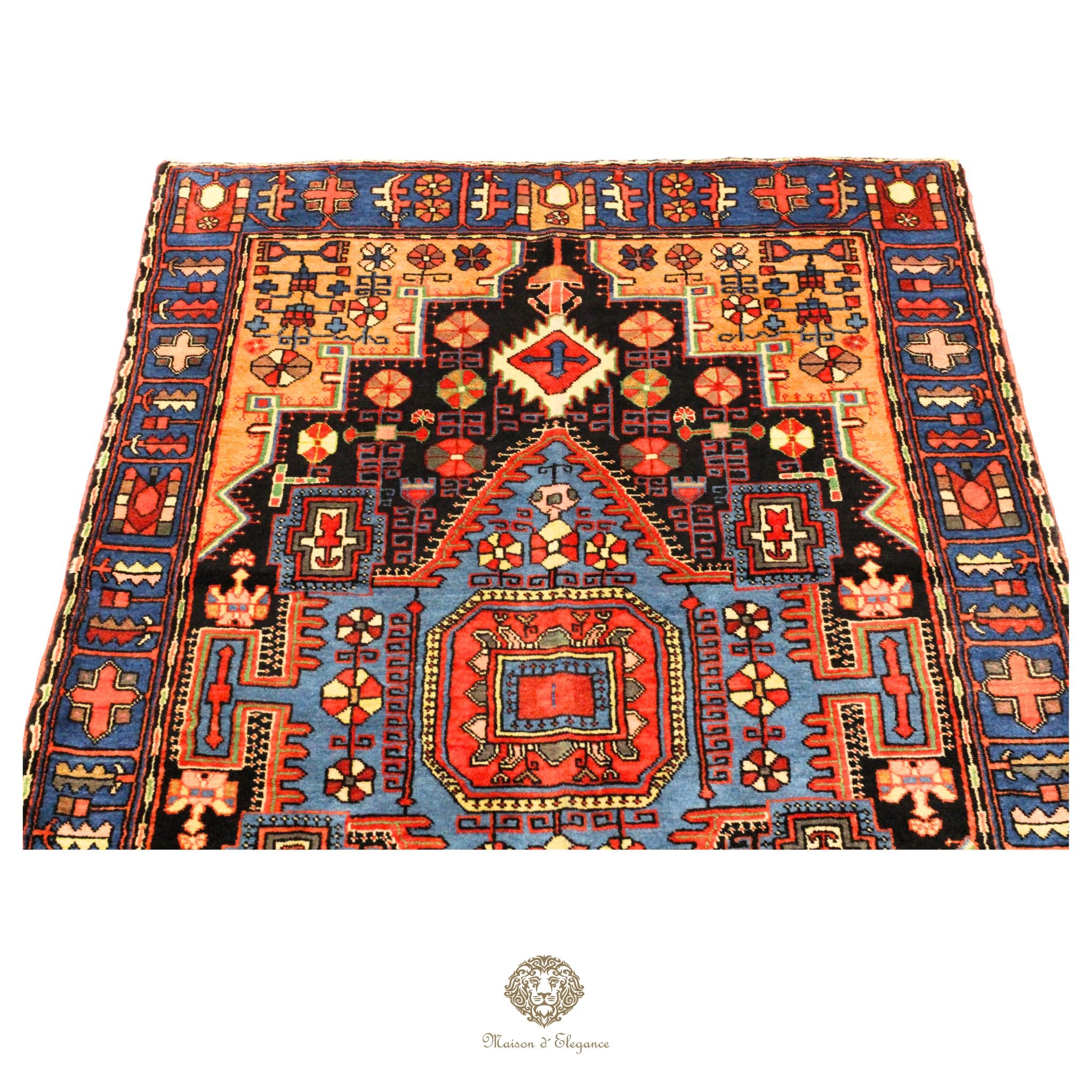 Decorative rug with intricate patterns on a black background