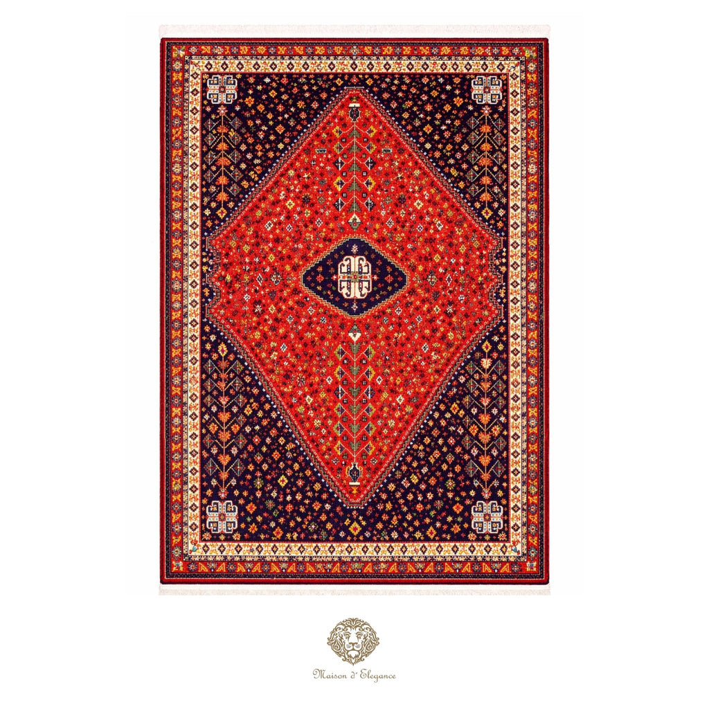 Decorative rug with a red diamond pattern on a red background