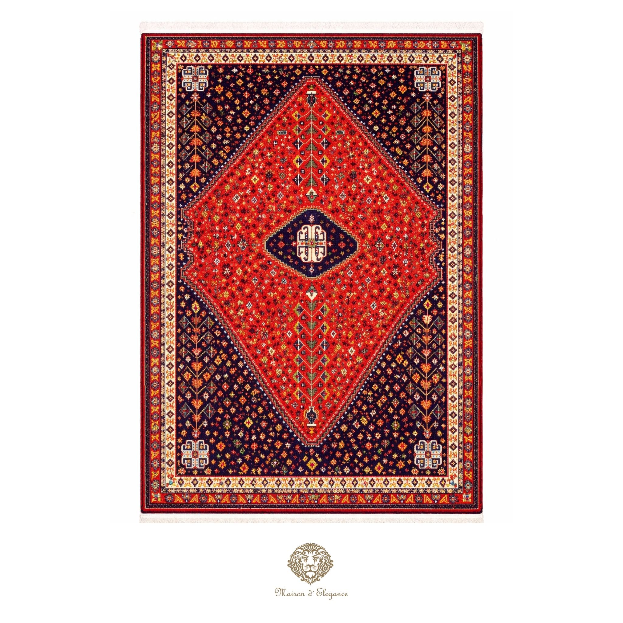Decorative rug with a red diamond pattern on a red background