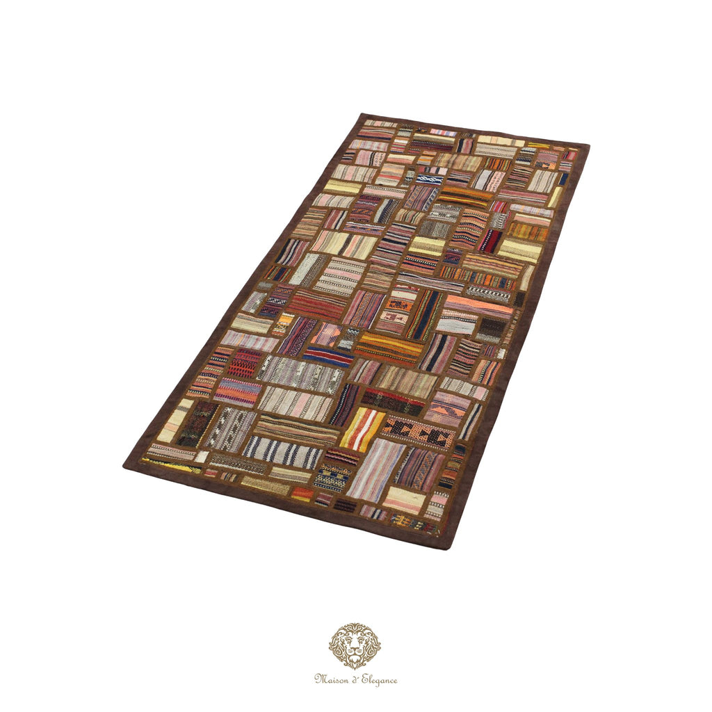 Alfombra persa Kilim Patchwork Runner | Cosido con refuerzo de cuero 69x148 cm