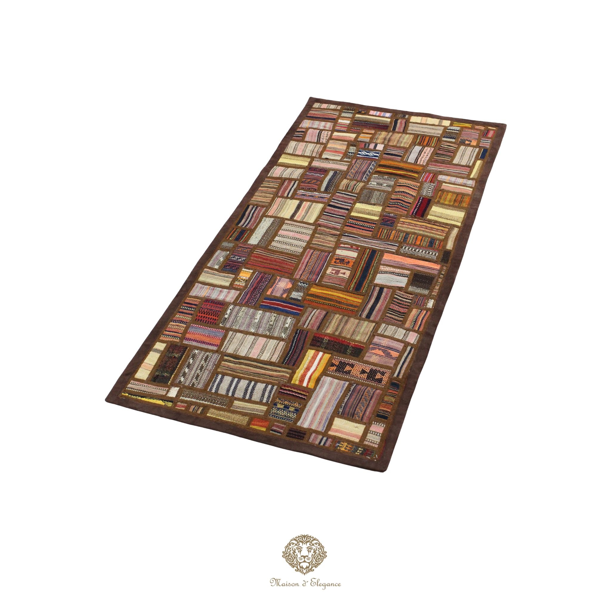 Alfombra persa Kilim Patchwork Runner | Cosido con refuerzo de cuero 69x148 cm