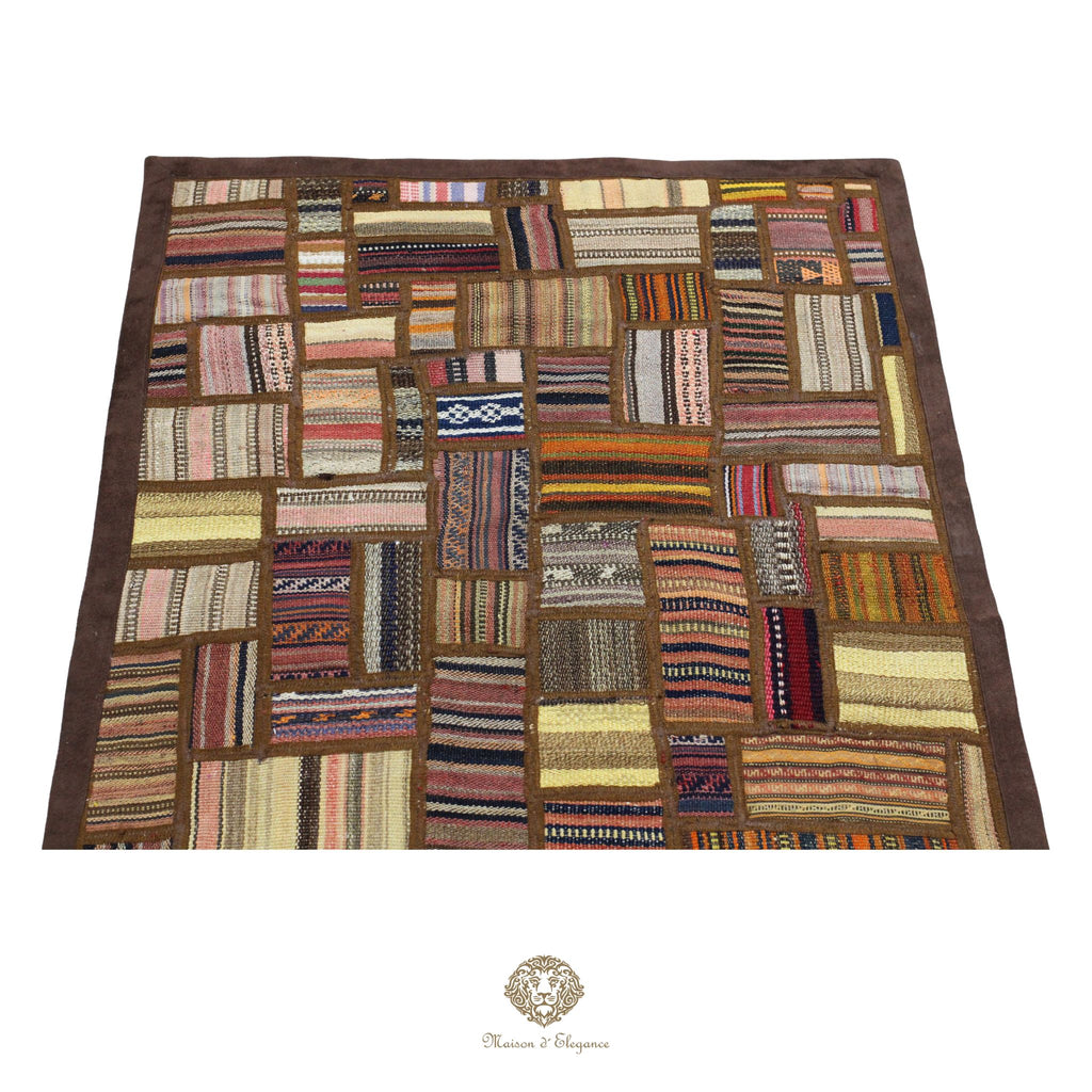 Alfombra persa Kilim Patchwork Runner | Cosido con refuerzo de cuero 69x148 cm