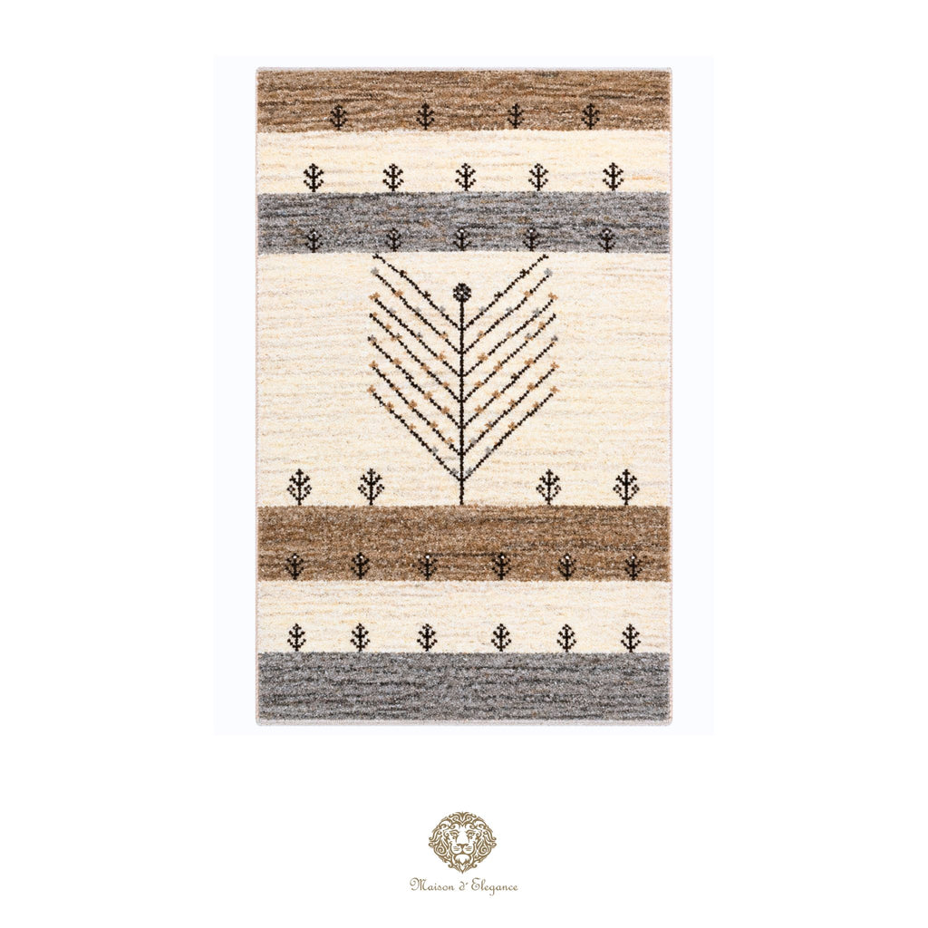 Alfombra persa Kashkuli blanca | Gabbeh de lana hecha a mano 61x92 cm