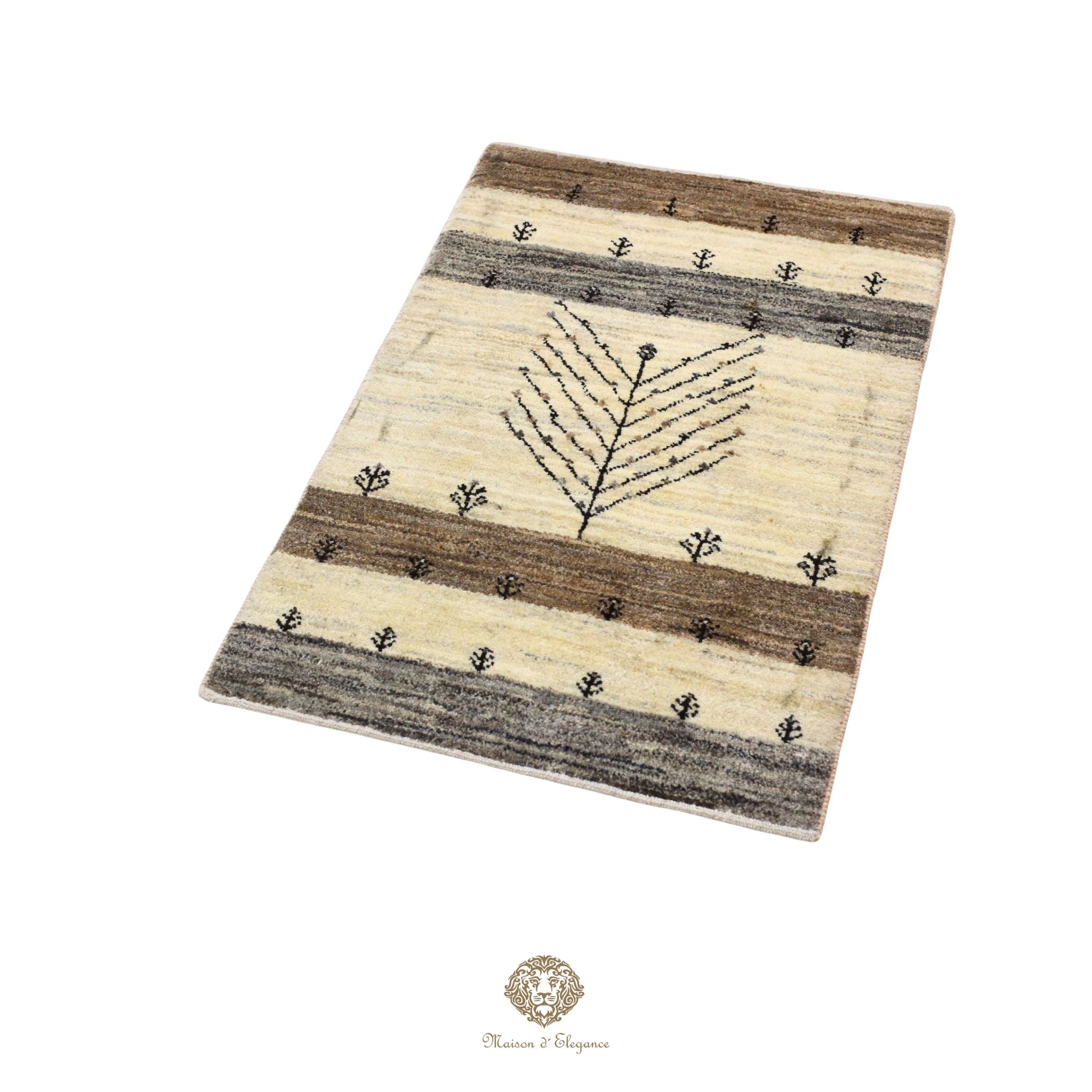Alfombra persa Kashkuli blanca | Gabbeh de lana hecha a mano 61x92 cm