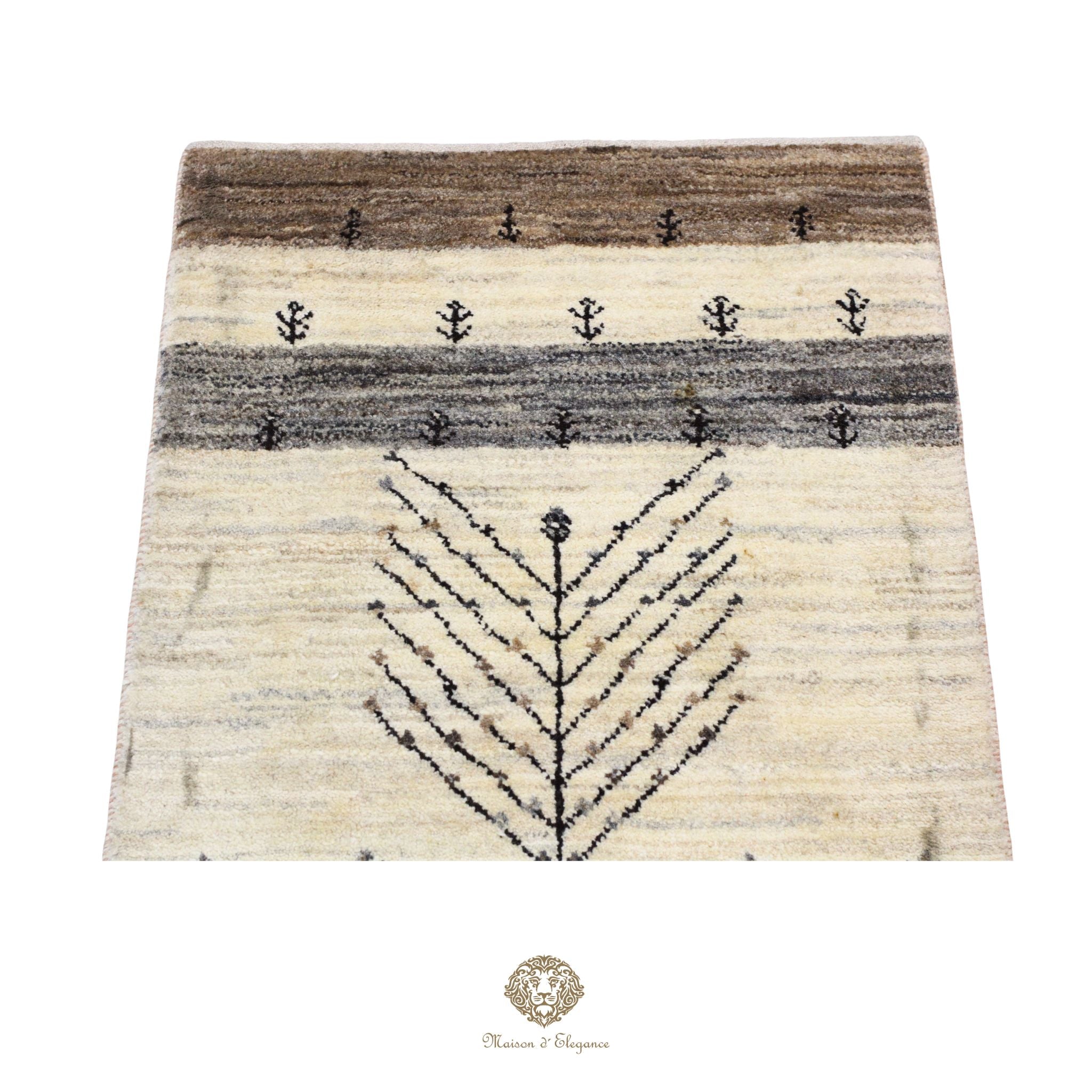 Alfombra persa Kashkuli blanca | Gabbeh de lana hecha a mano 61x92 cm