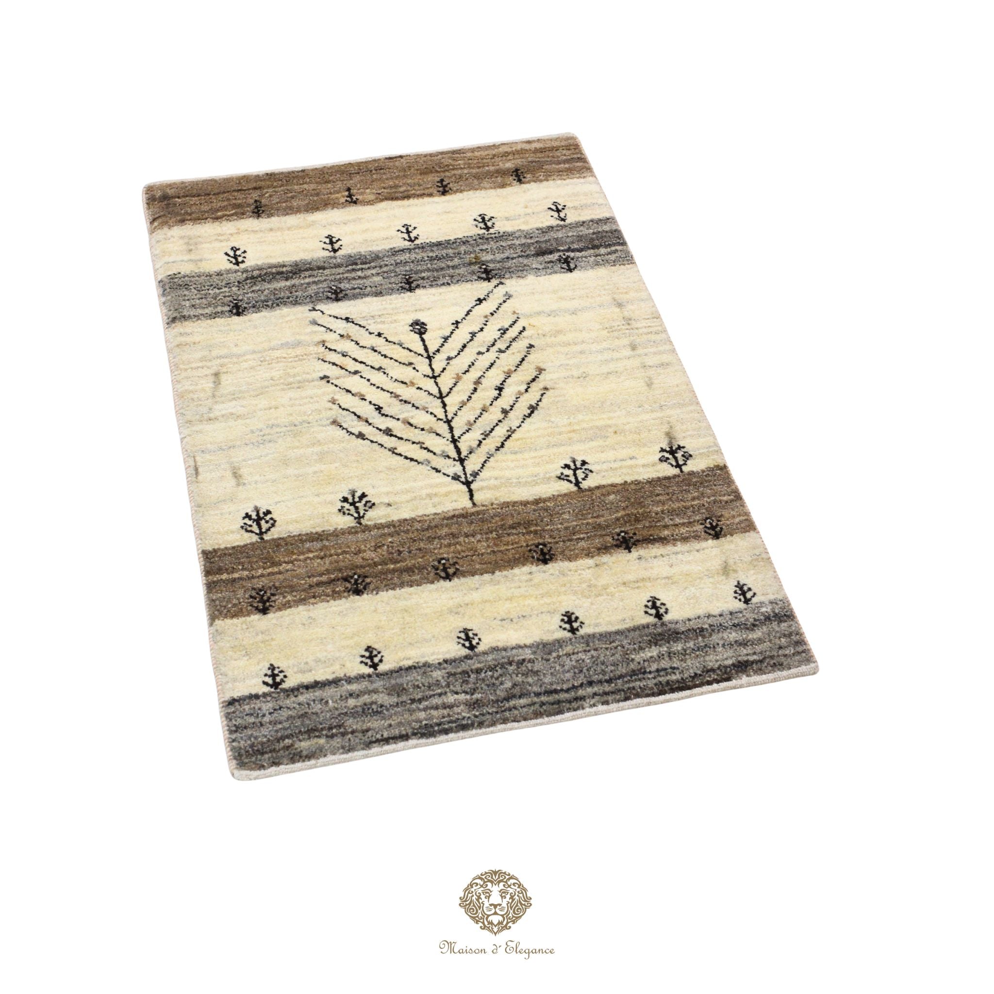 Alfombra persa Kashkuli blanca | Gabbeh de lana hecha a mano 61x92 cm