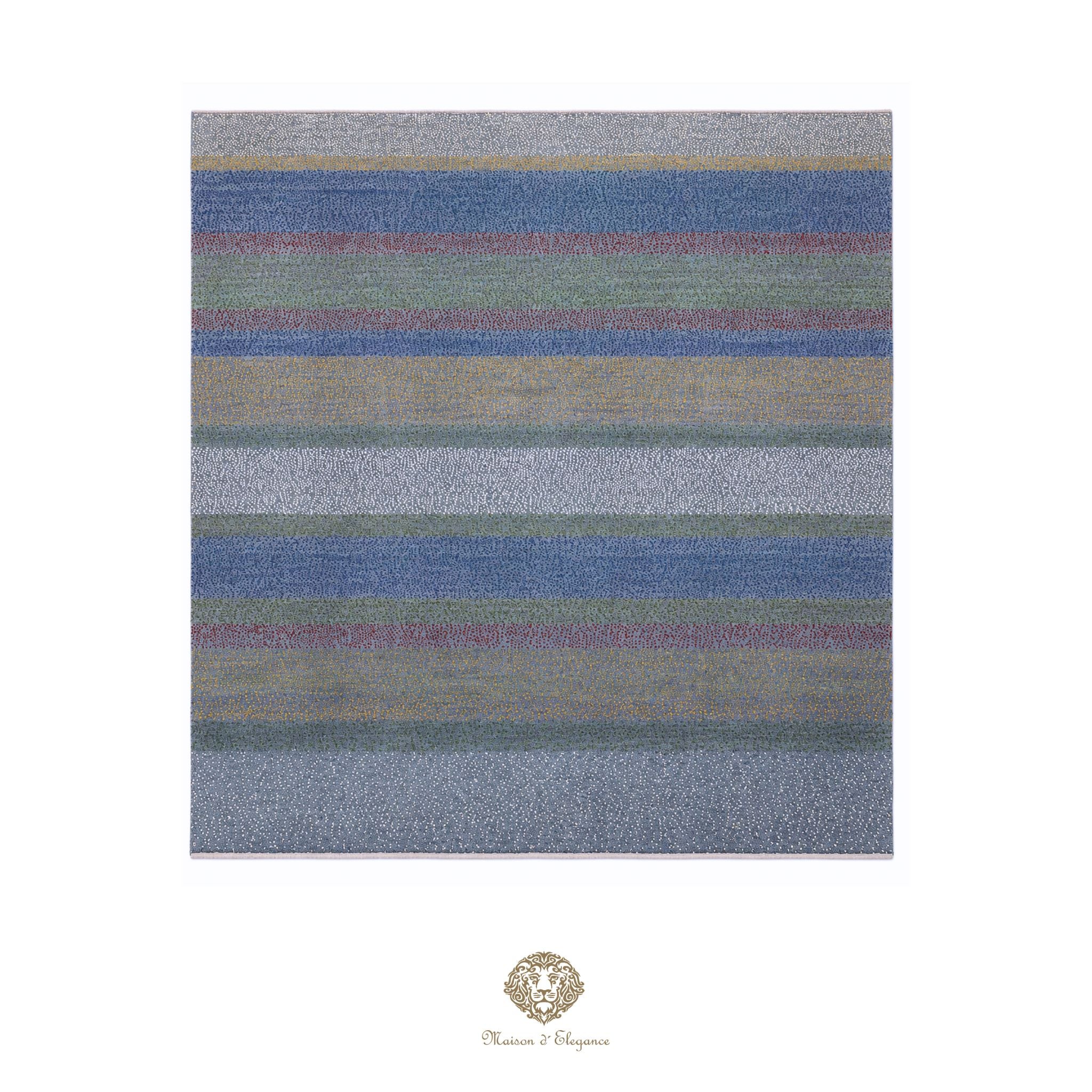 Striped rug with blue and gray pattern on a white background