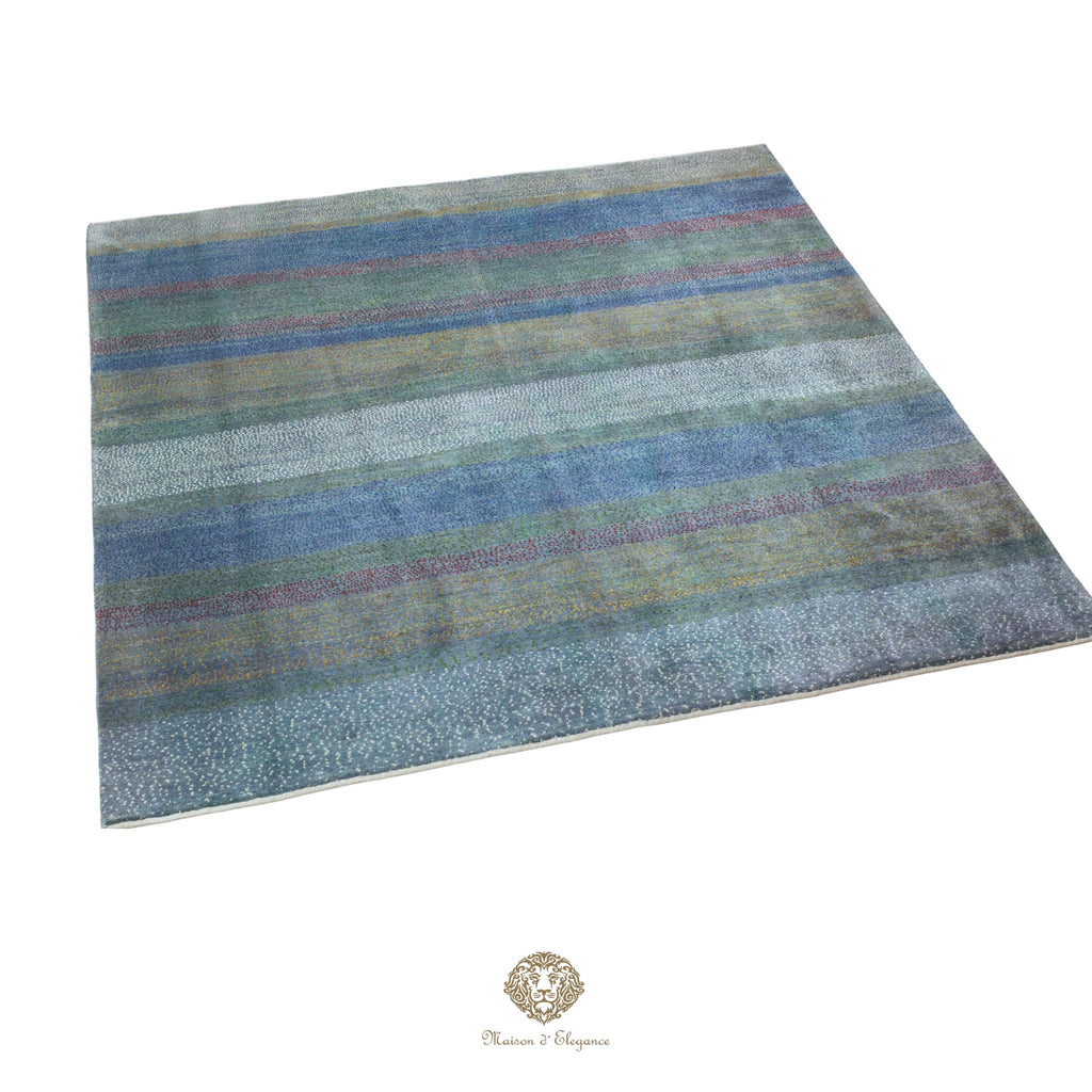 Multicolored striped rug on a white background