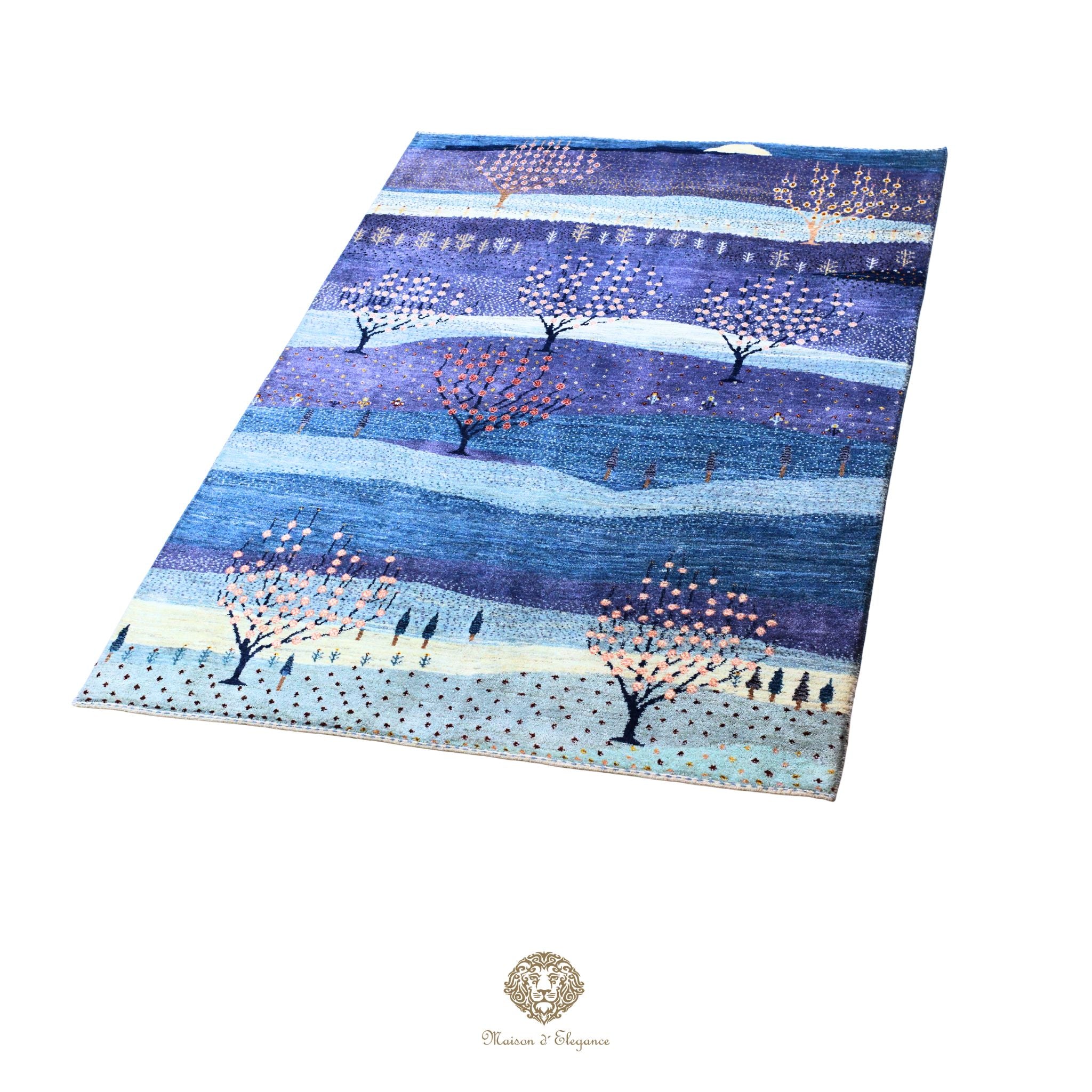 Yoga mat with tree design on a blue background