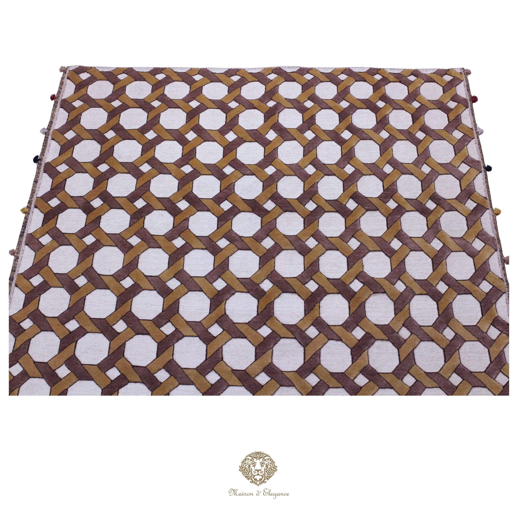 Decorative fabric with geometric pattern on a white background