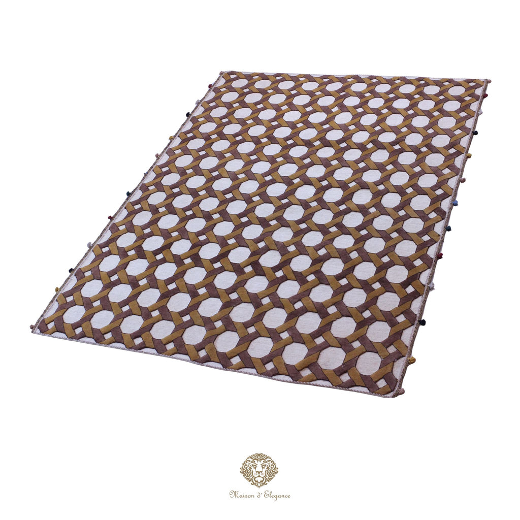 Patterned fabric with geometric design on a white background