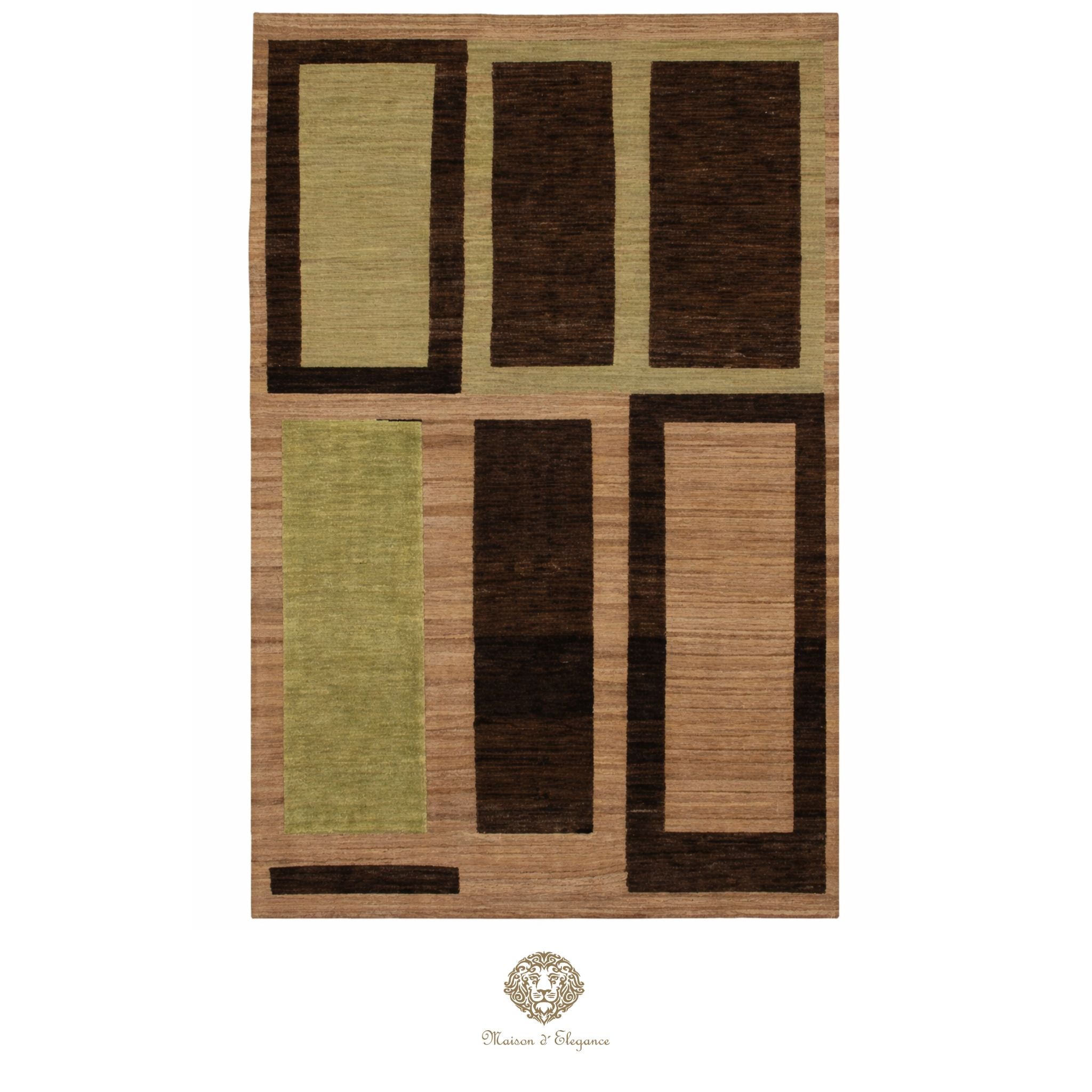 Rectangular area rug with geometric pattern on a plain background