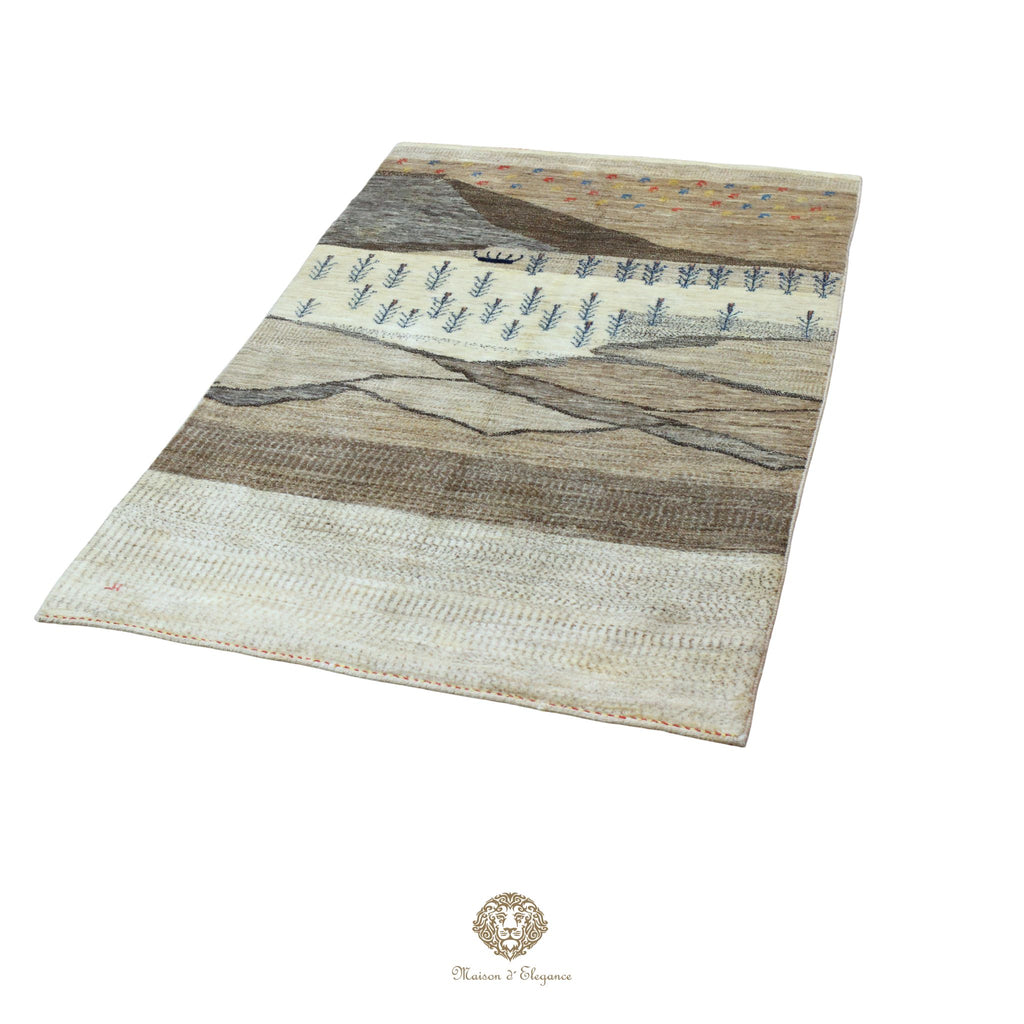 Patterned rug with natural colors on a white background