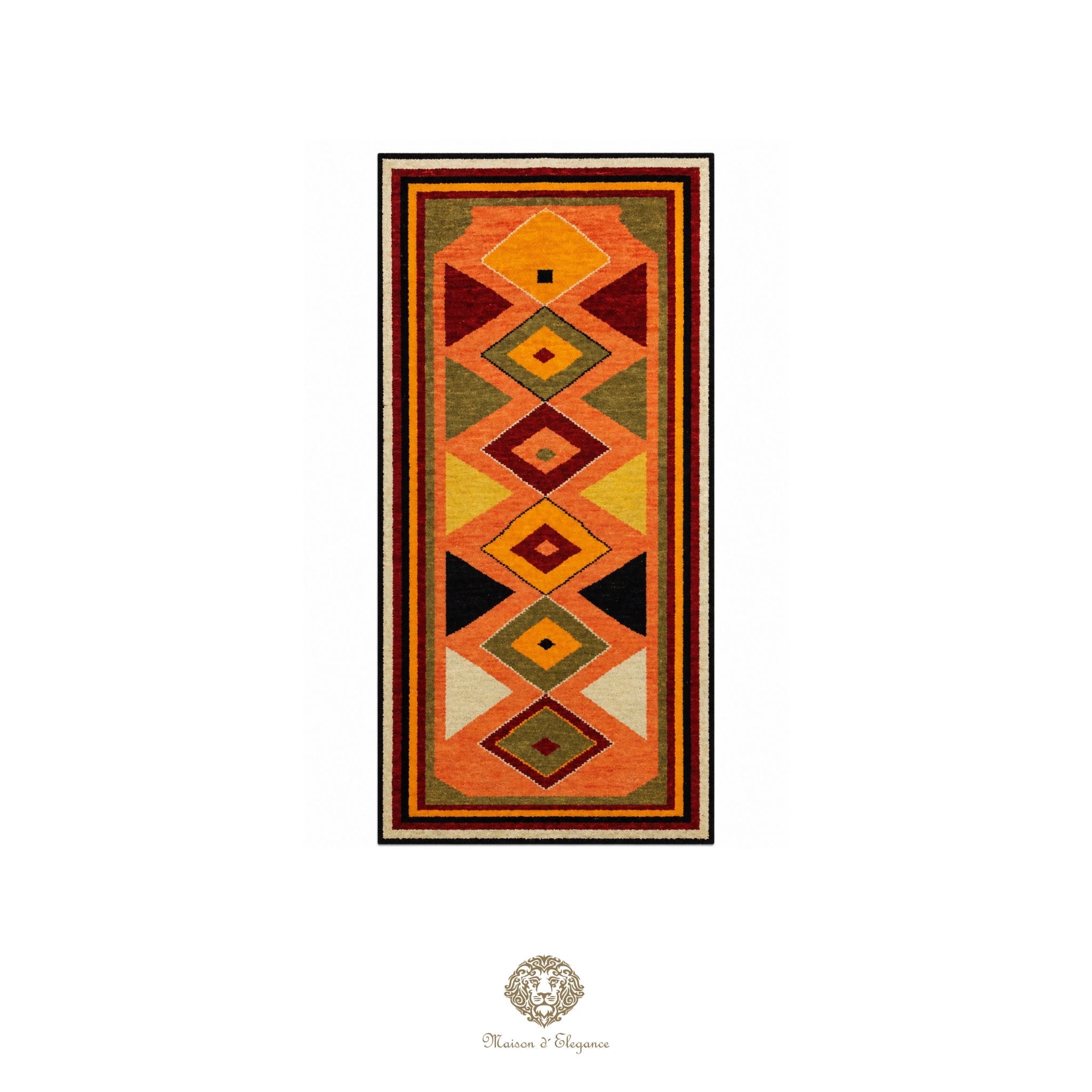Decorative rug with geometric pattern on a orange background