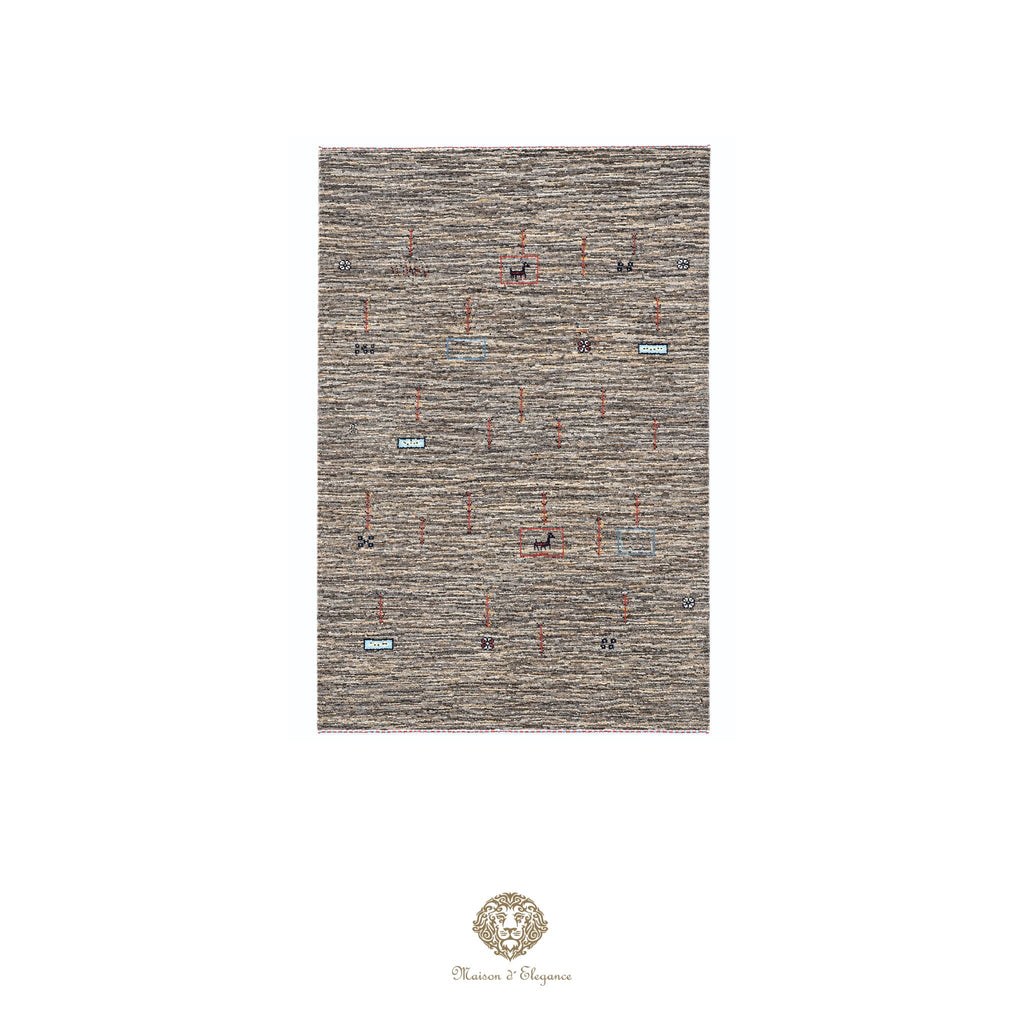 Textured area rug with a subtle pattern on a white background