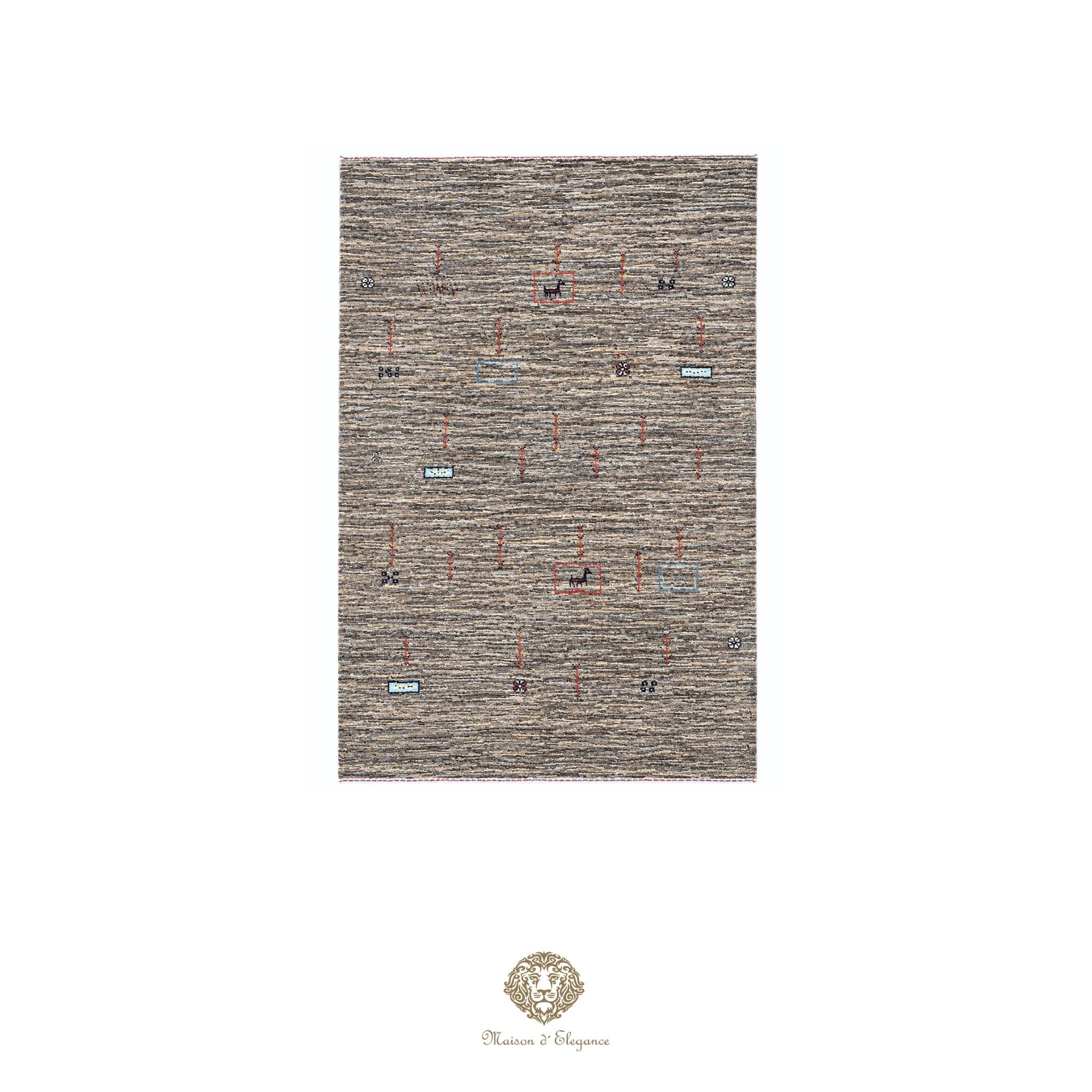 Textured area rug with a subtle pattern on a white background