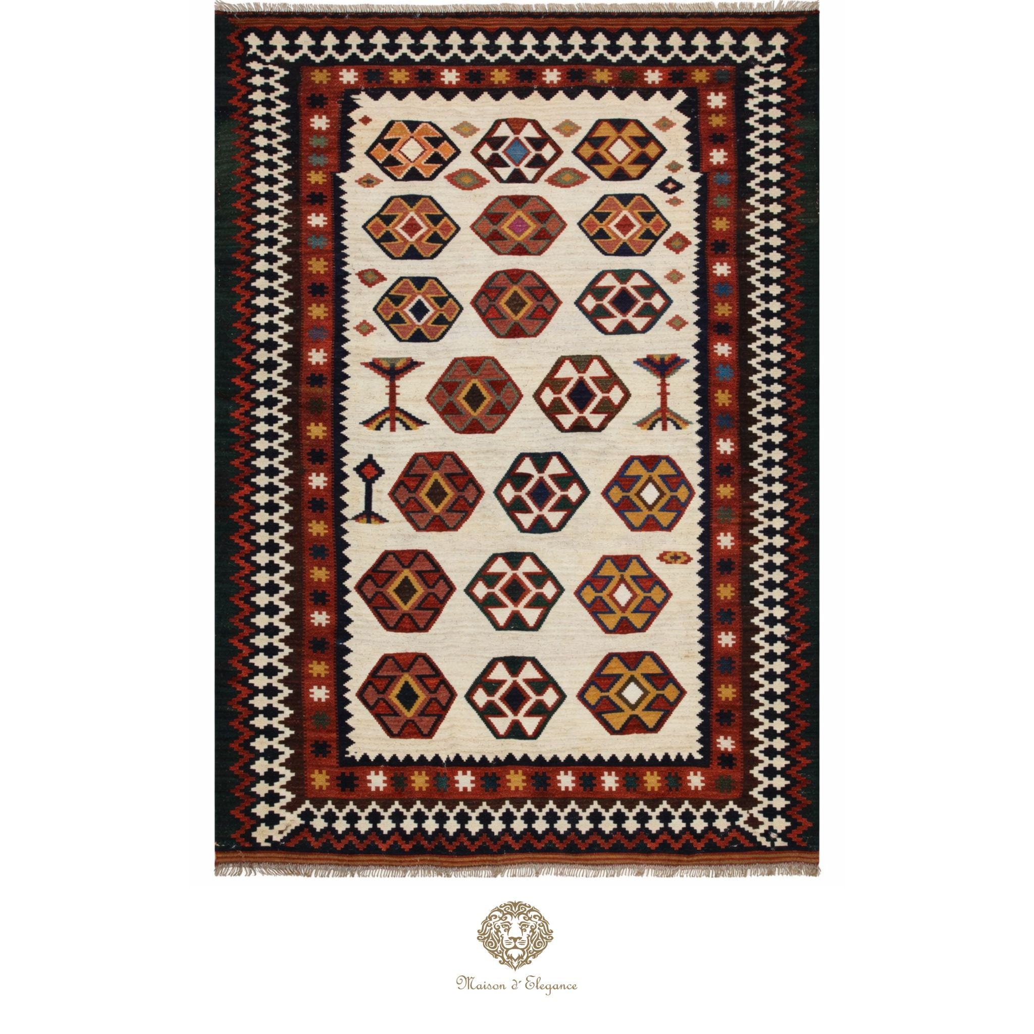Decorative rug with geometric pattern on a white background
