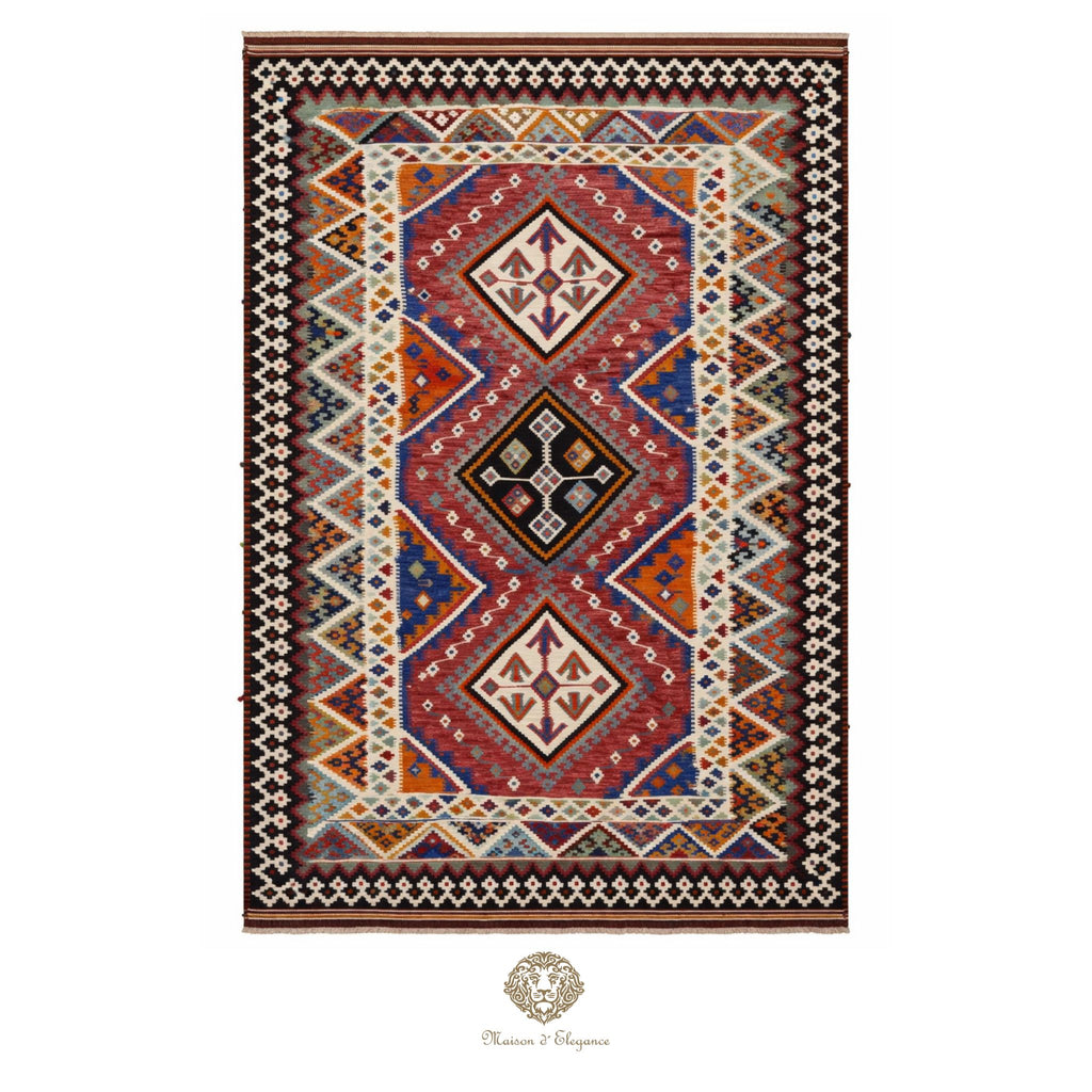 Decorative rug with geometric pattern on a white background