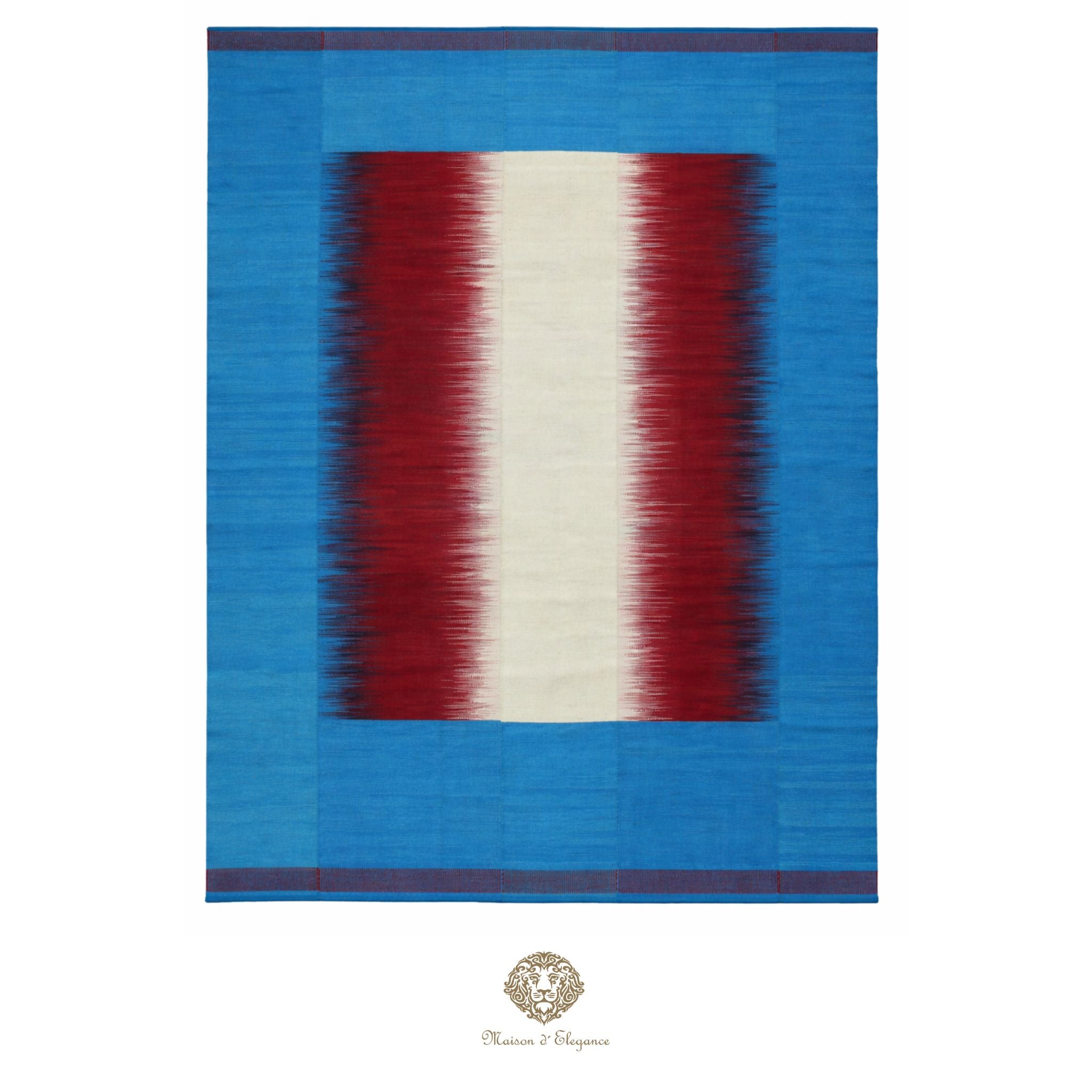 Textile with blue, red, and white pattern on a white background