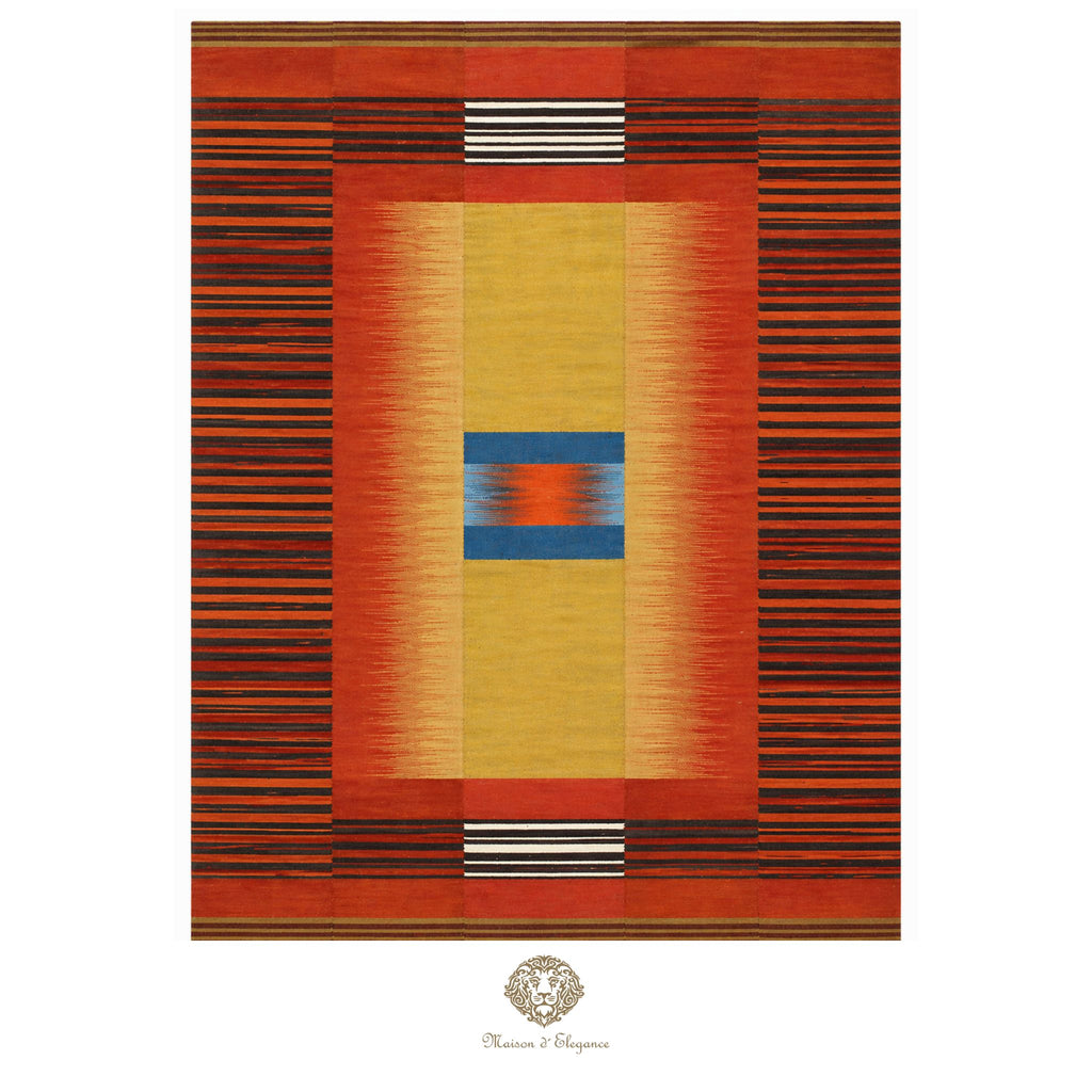 Decorative rug with geometric pattern on a orange background