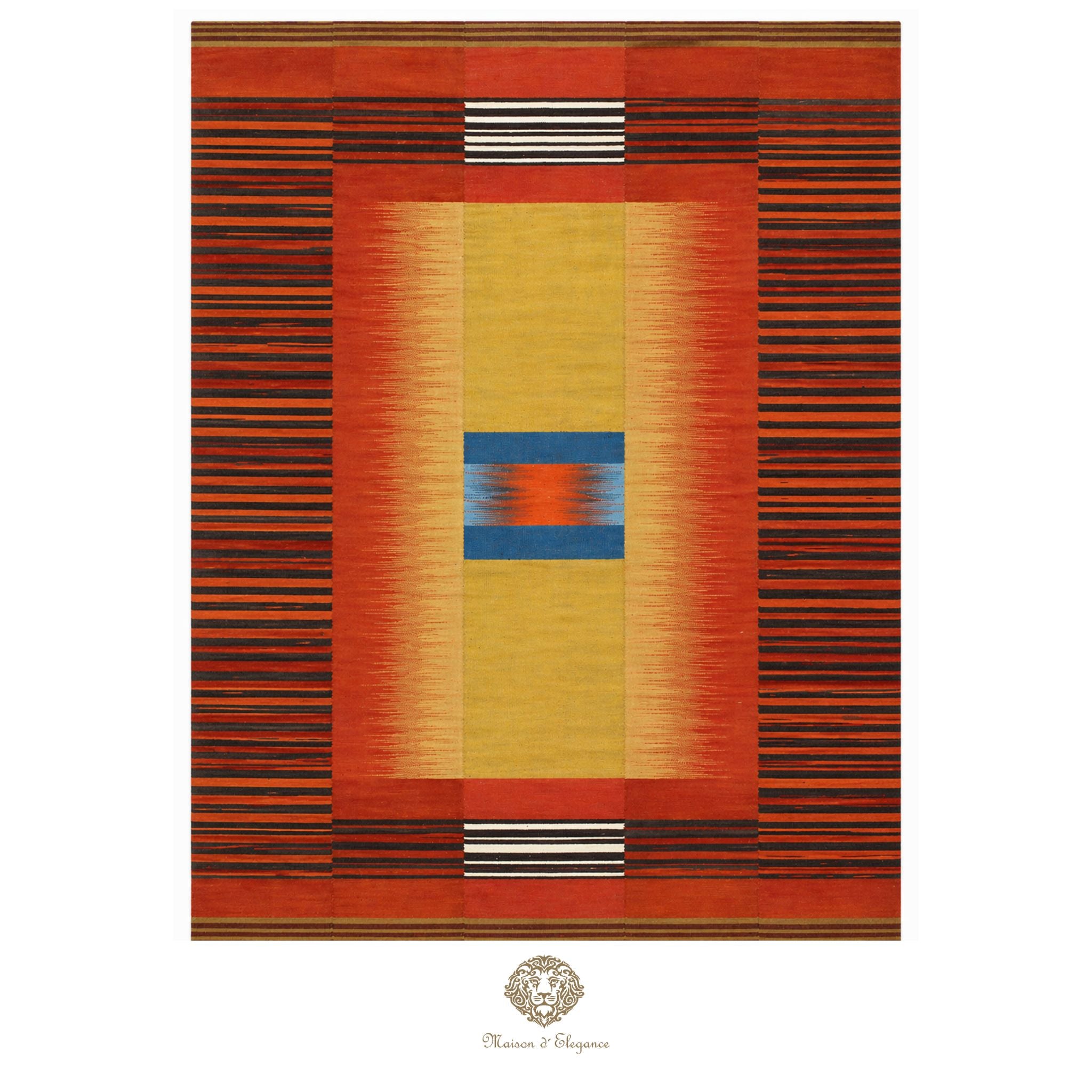 Decorative rug with geometric pattern on a orange background