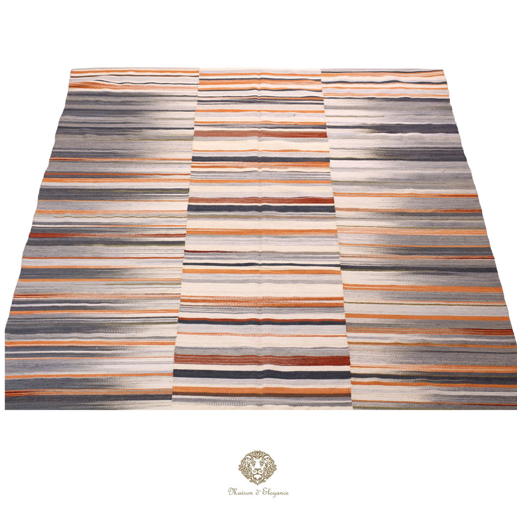 Striped rug with multicolor pattern on a colorful background