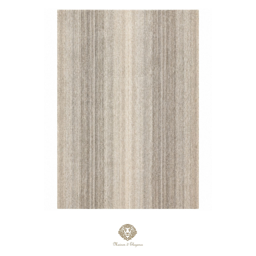Textured beige rug on a white background with a brand logo at the bottom.