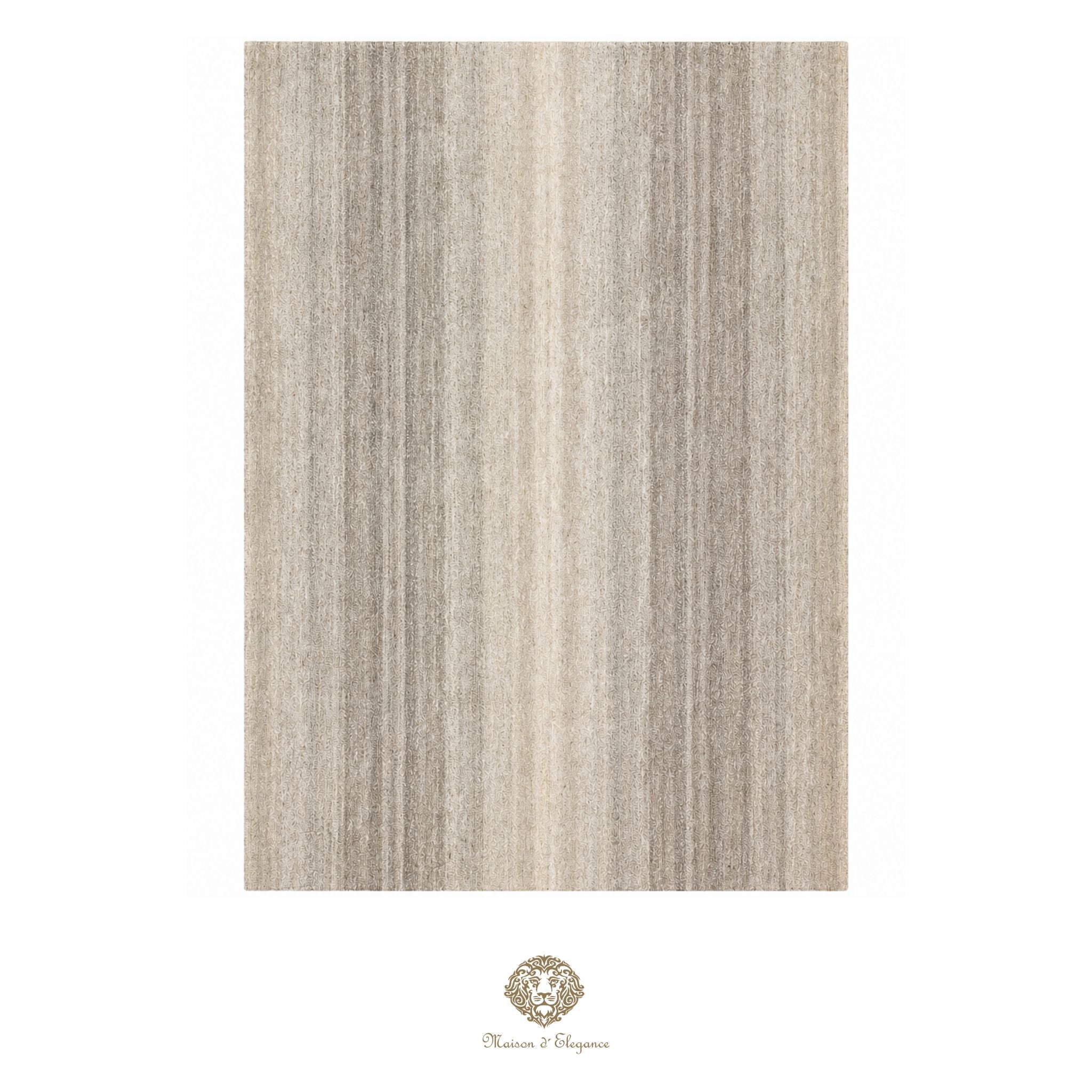 Textured beige rug on a white background with a brand logo at the bottom.