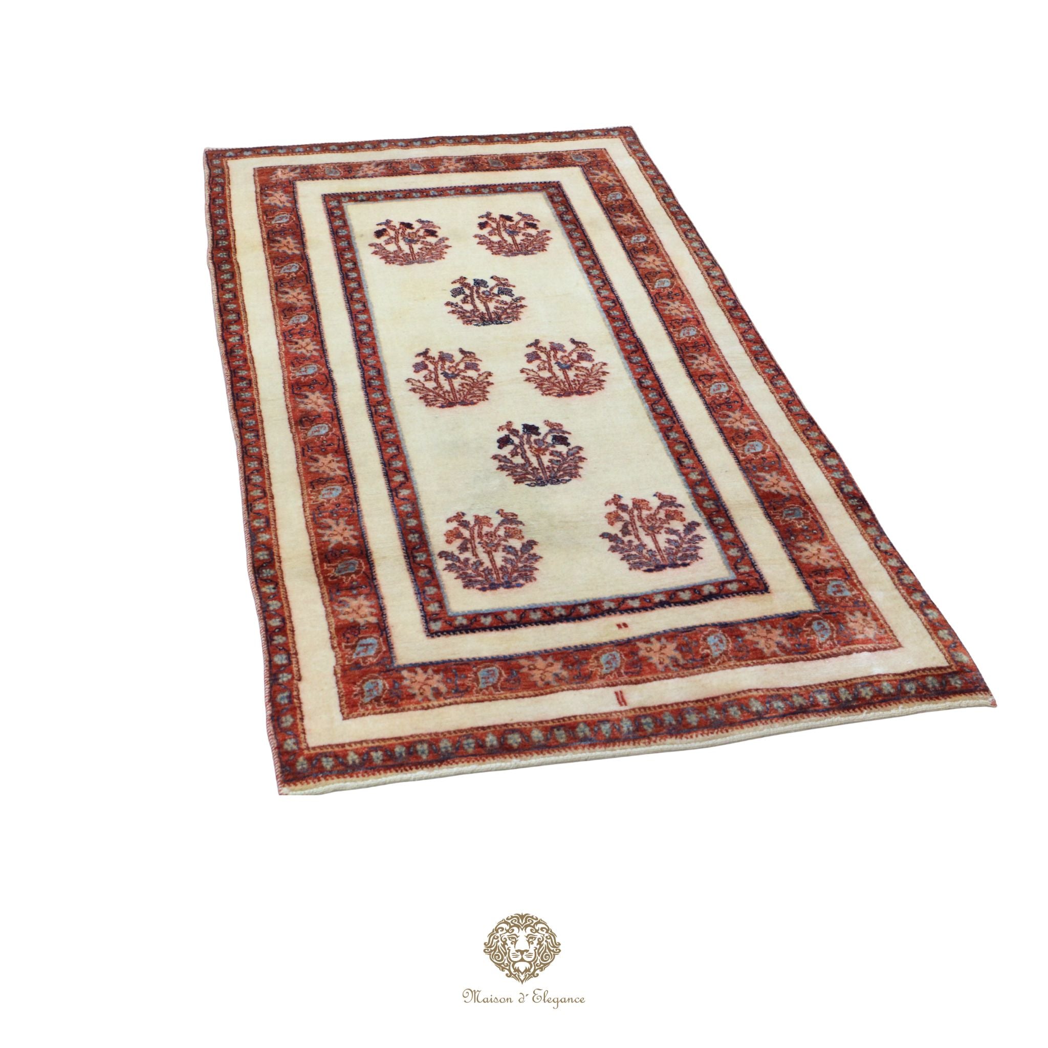 Decorative rug with intricate patterns on a white background