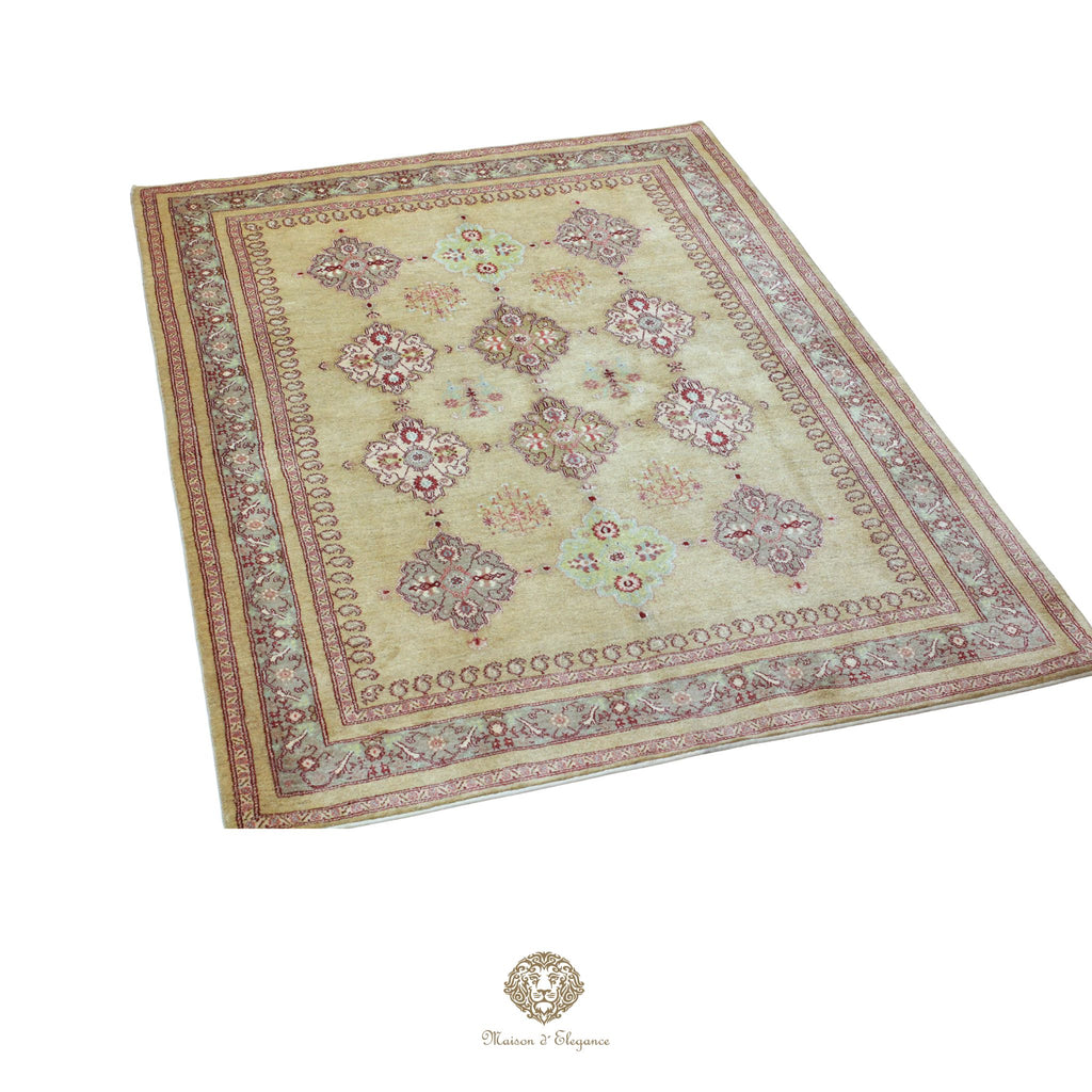Decorative rug with intricate patterns on a white background